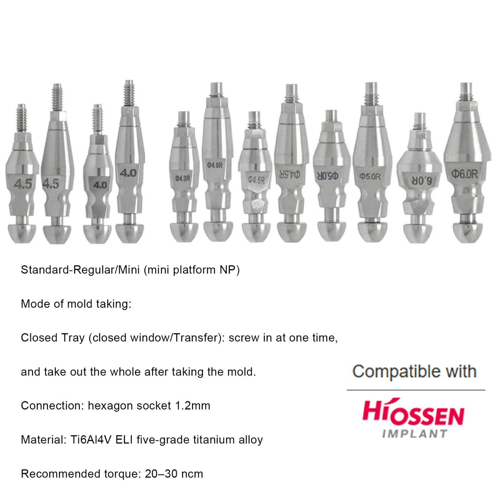 US Dental Transfer Impression Coping Titanium Open Closed Tray Fits Hiossen ET