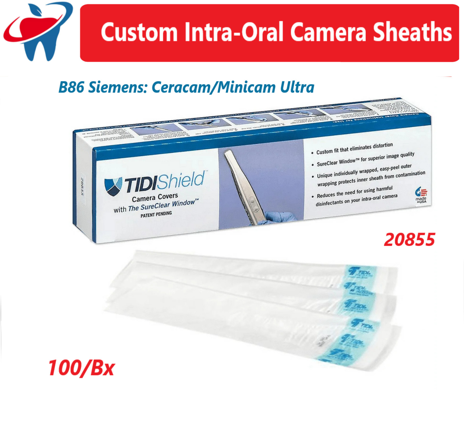 Dental Intra-Oral Camera Sheaths Sleeve Siemens, Ceracam/Minicam Ultra, 100/Bx