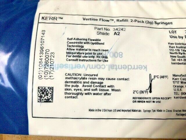 KERR VERTISE FLOW REFILL A2 SELF ADHERING FLOWABLE COMPOSITE 34242 exp 2022-07