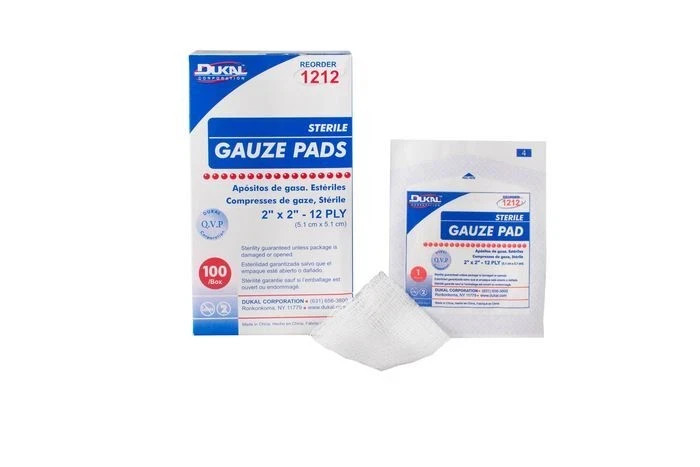 Dukal 2″ x 2″ 12-ply Sterile Gauze Pads, 100% Woven Cotton, 100 Pads