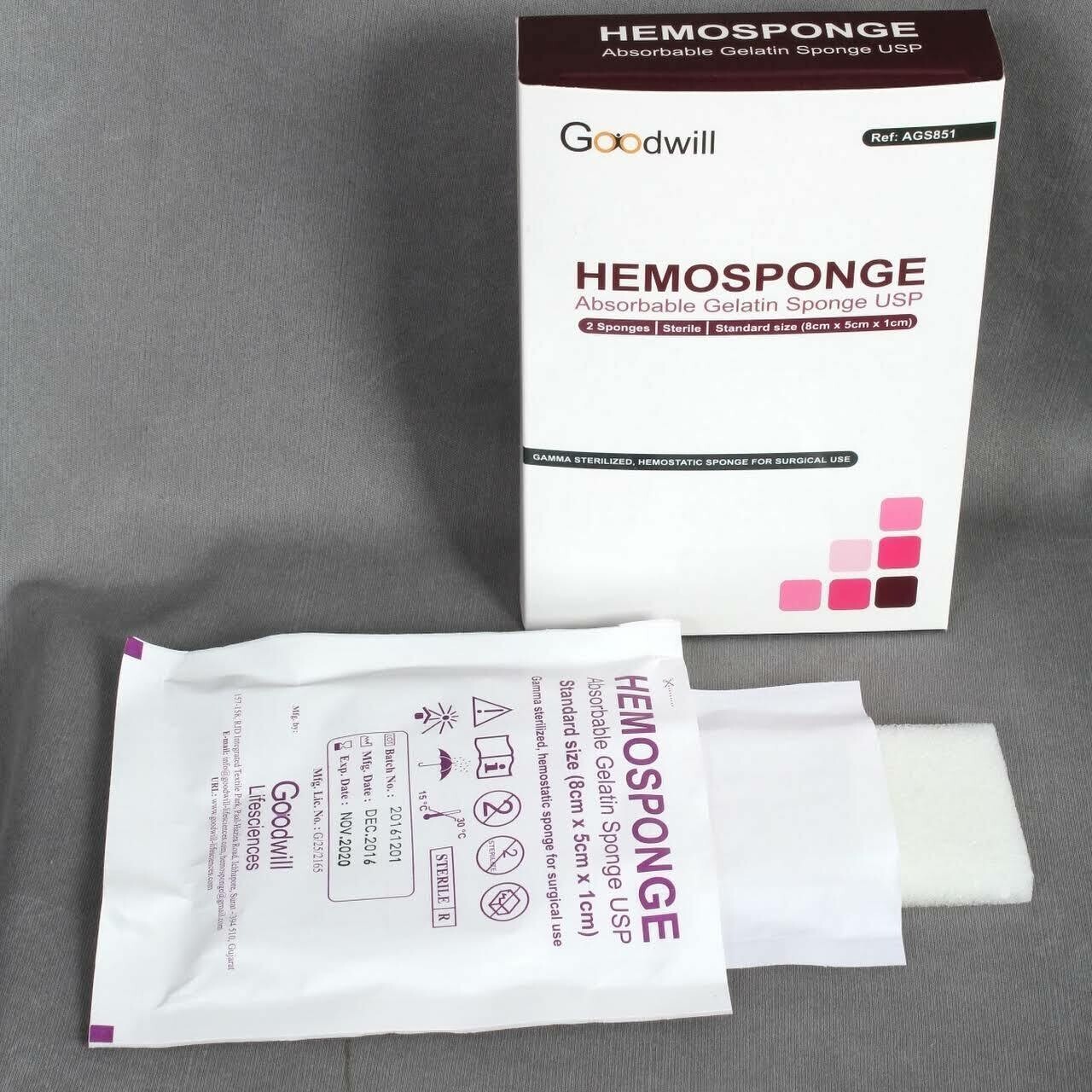 5 x HEMOSPONGE Absorbable Gelatin USP Sterile 2 Sponge Pack SIZE 80x50x10mm