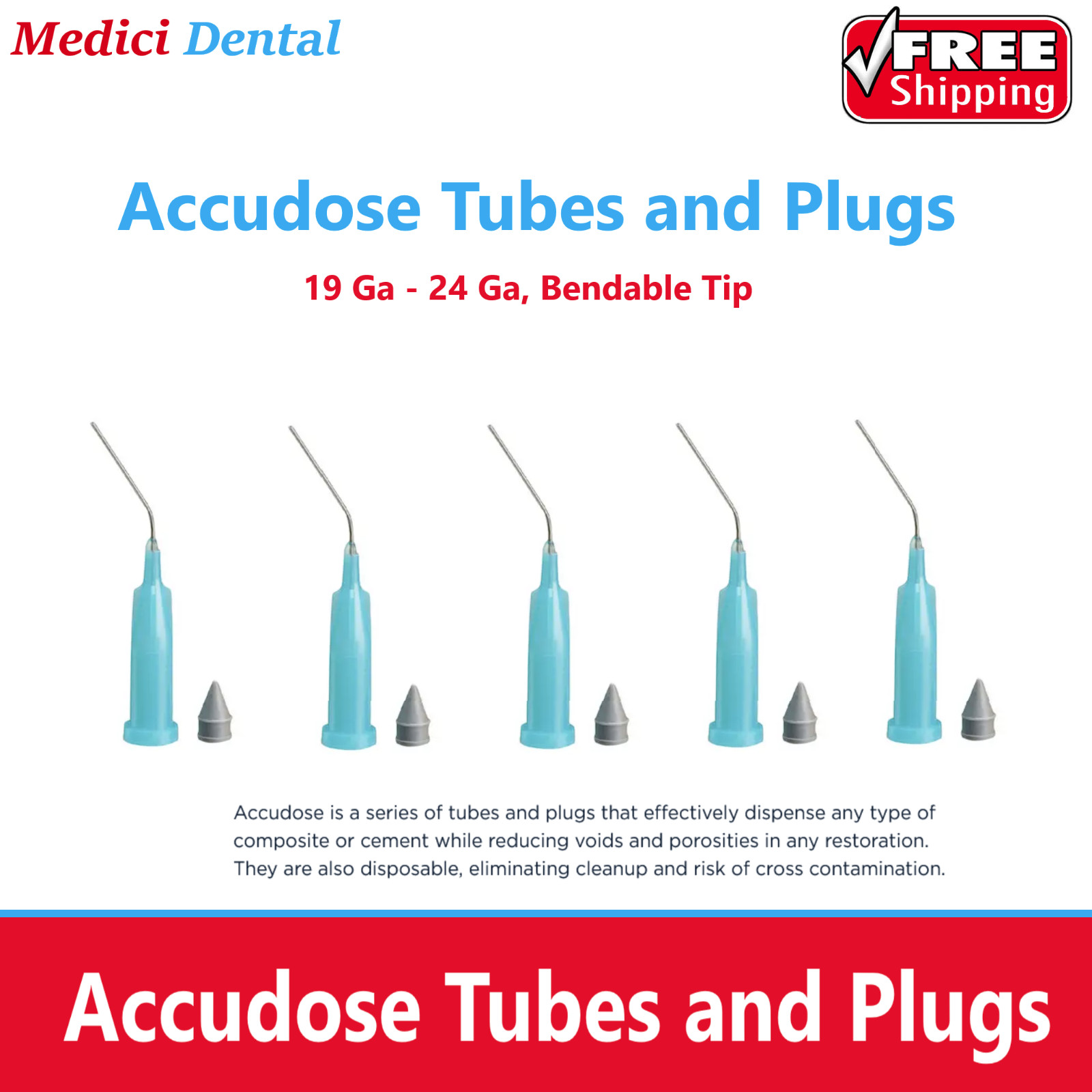 Dental Accudose Tubes and Plugs For C-R Syringe 20 Ga, Teal Orange, 50/Box