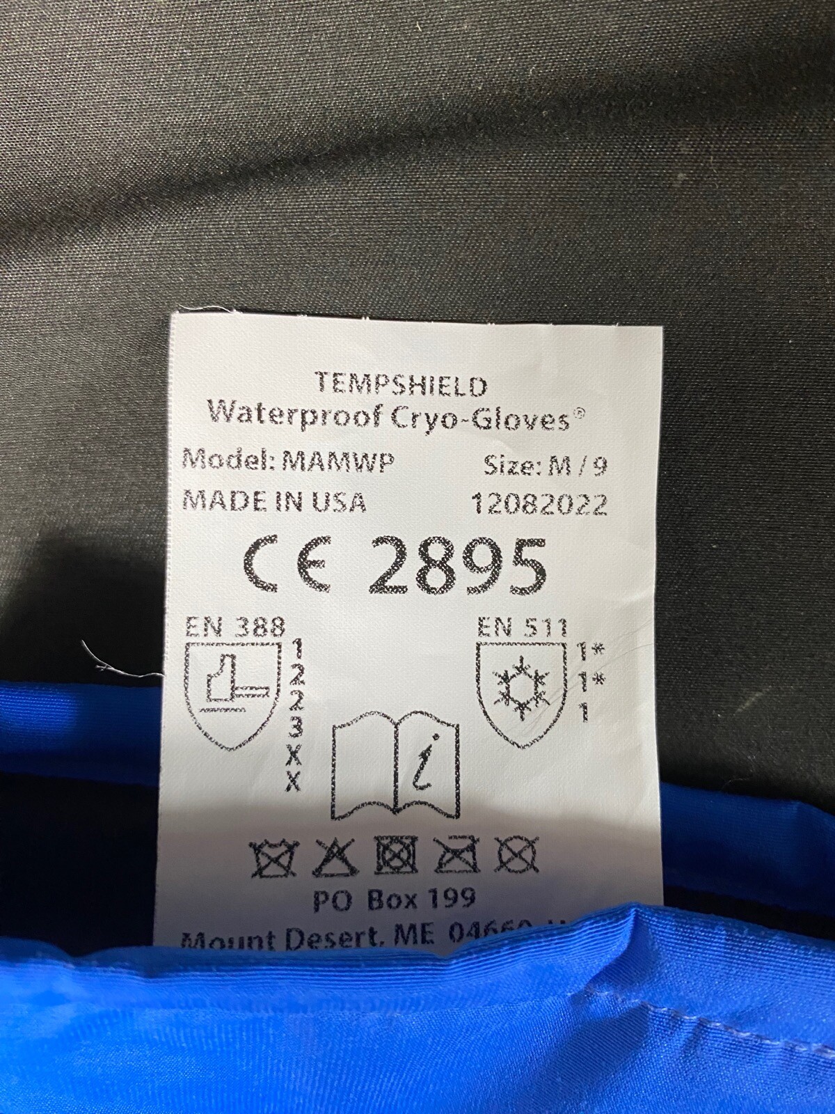 TEMPSHIELD Mid-Arm Cryo-Gloves For Dry Ice Handling Size 8 Blue MASWP