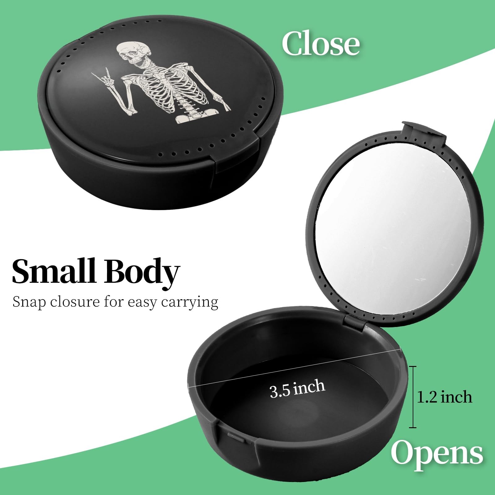 TIHYWR Retainer Case, Denture & Mouth 3.5 x x 1.2 inches, Black Skull