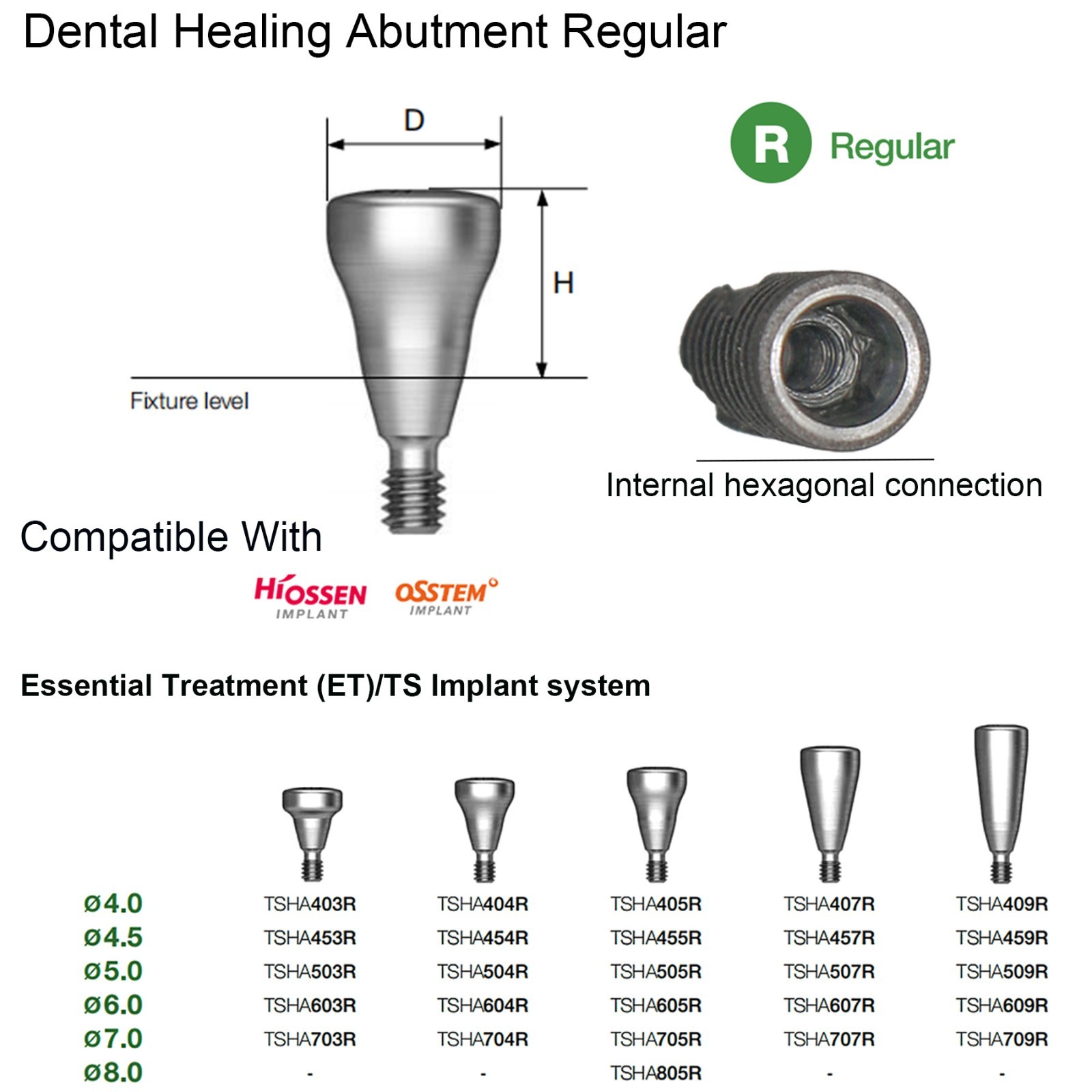 Hiossen NP RP Healing Abutment Ti Healing Cap For ET/TS Narrow/Regular Implant