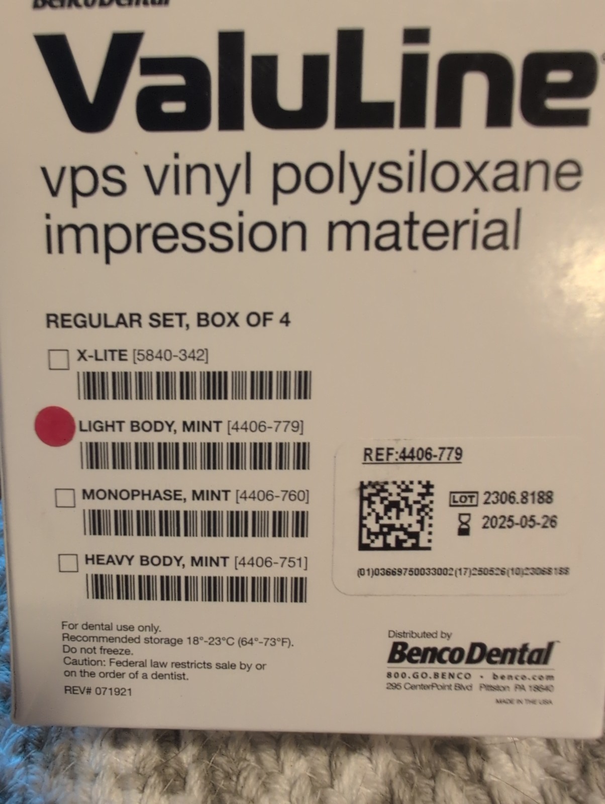 Valuline Vps Polysiloxane Impression Material Light Body, Mint