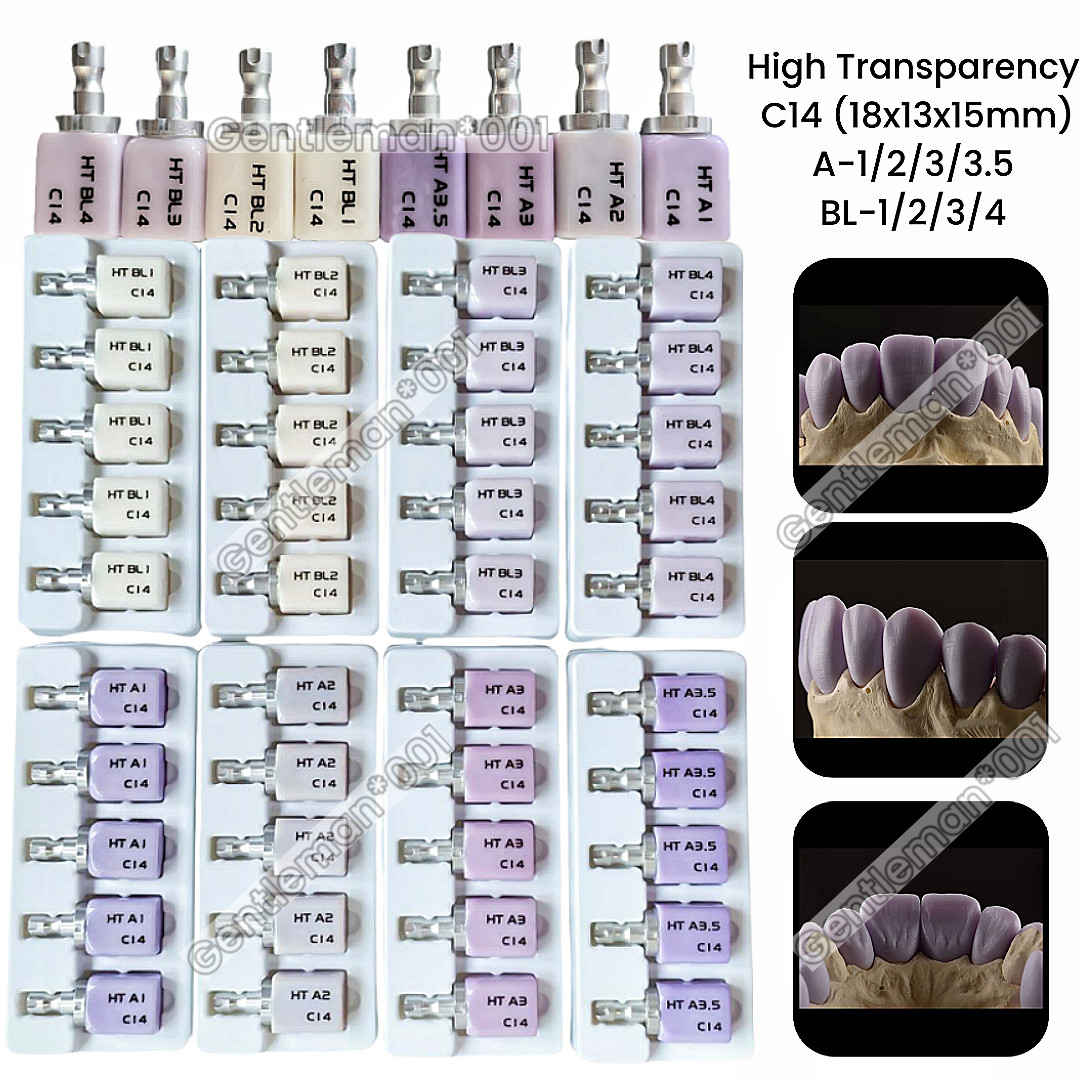 C14 HT Emax Dental Glass Ceramic Lithium Dislicate CAD/CAM Cerec Blocks 5Pcs/Box