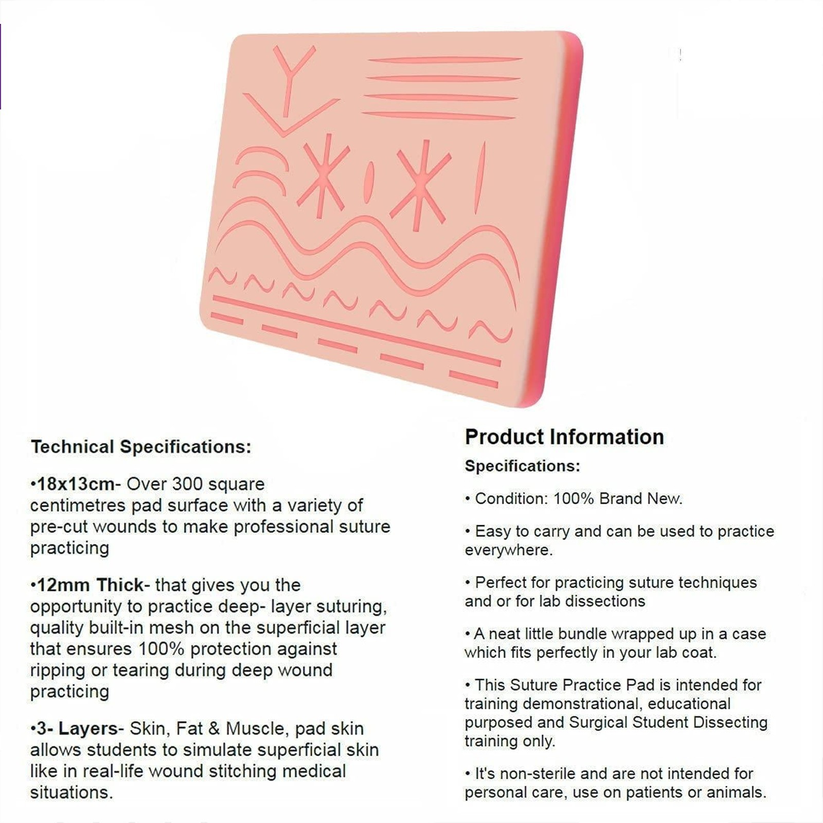 Medical Skin Suture Practice Silicone Pad Wound Simulated Surgical Training Kit