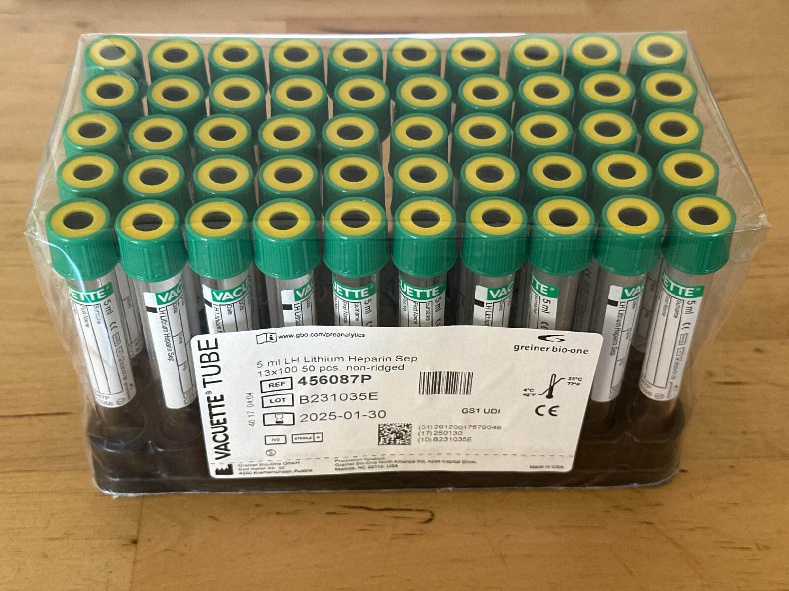 Vacuette 456087P 5ml LH Sep Tubes Non-Ridged 50pcs 13×100 Exp:2025 New