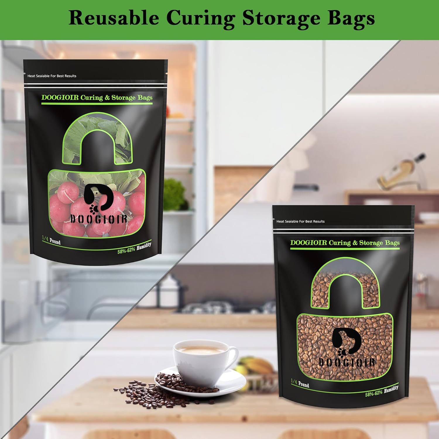 1/4 LB Curing & Storage Bags, Double-Tracked Zip Closure Heat Sealable Upright C
