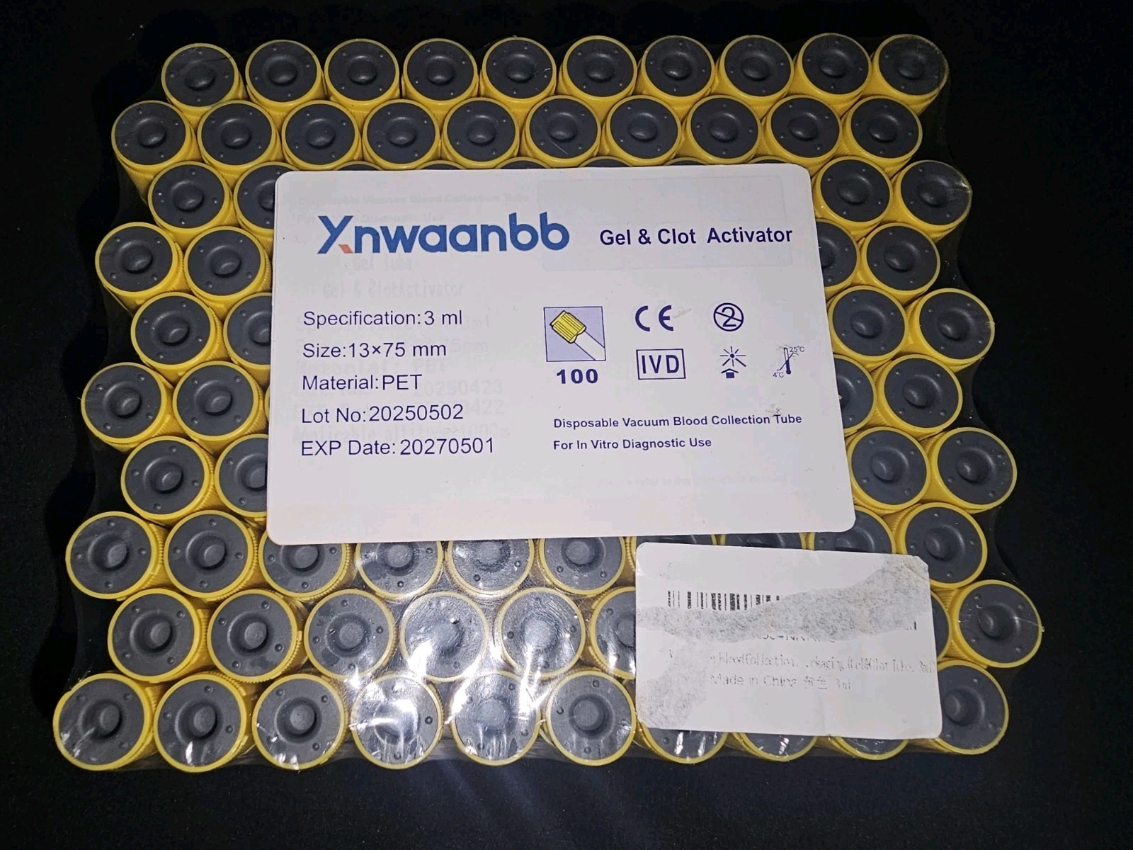 Xnwaanbb Gel & Clot Activator 100pc 3ml Vaccum Blood Collection Tube 13x75mm For