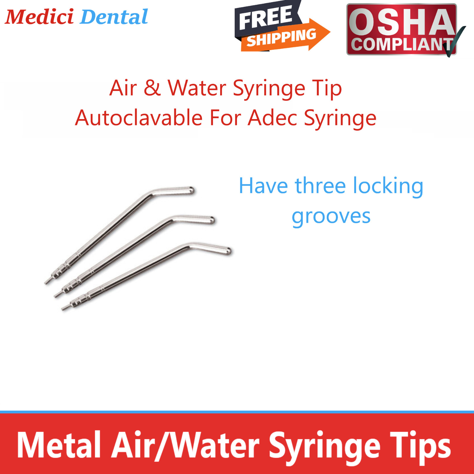 A-Dec Metal Tips Dental Air Water Syringe Tips Metal 3-Way A-Dec Style 5-50/bx