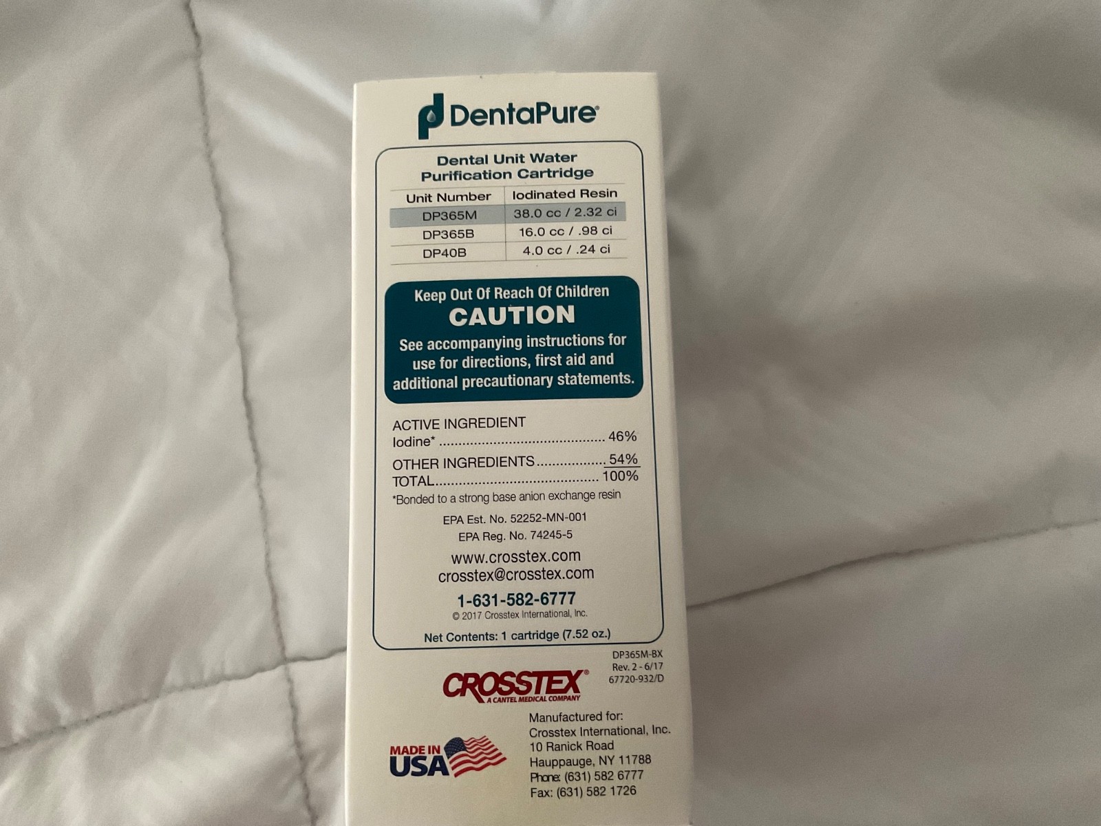 DentaPure Municipal Waterline Purification CROSSTEX 1 Cartridge DP365M –