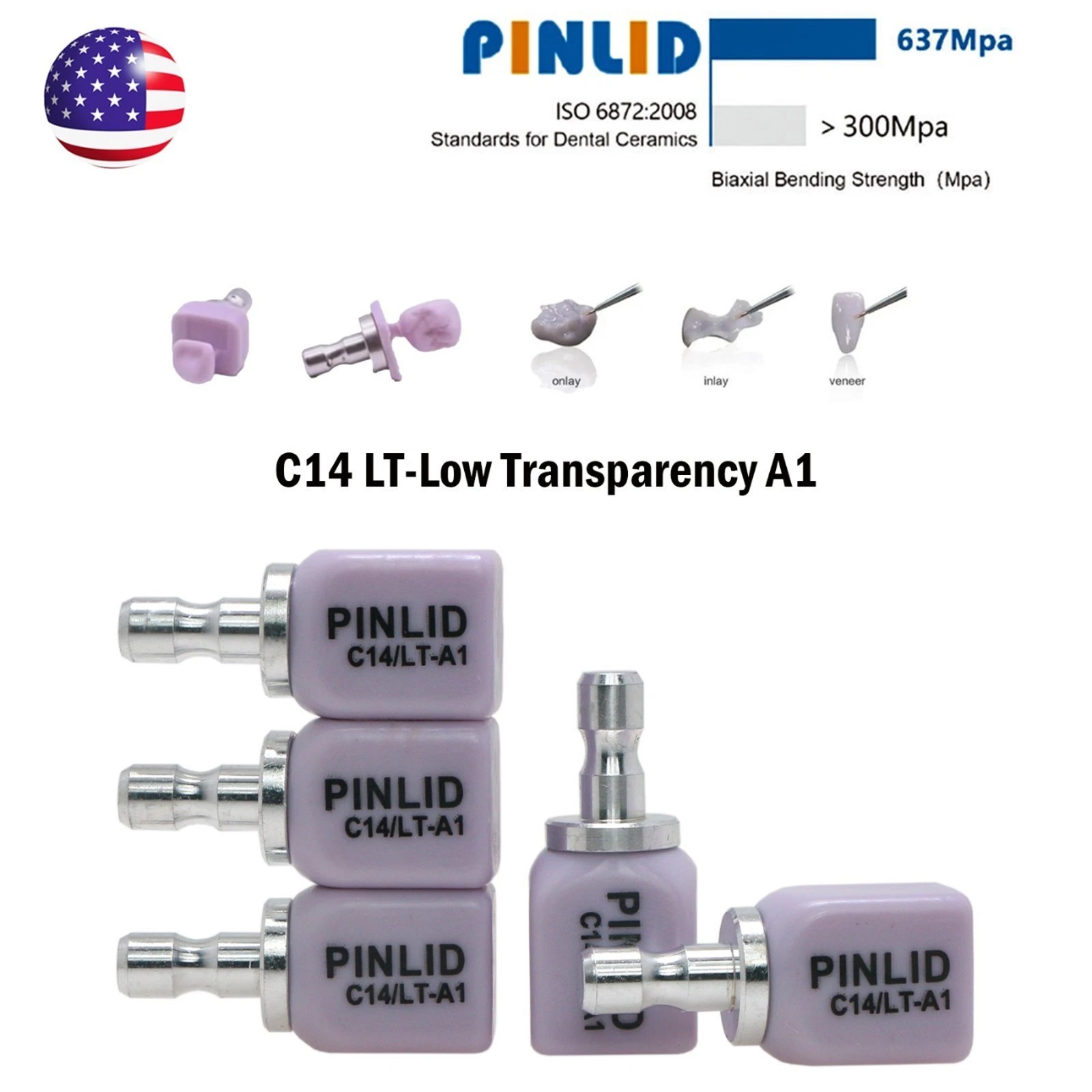 5Pcs C14 Dental Lithium Disilicate Block CAD/CAM A1-A3.5 Glass Ceramic for Cerec