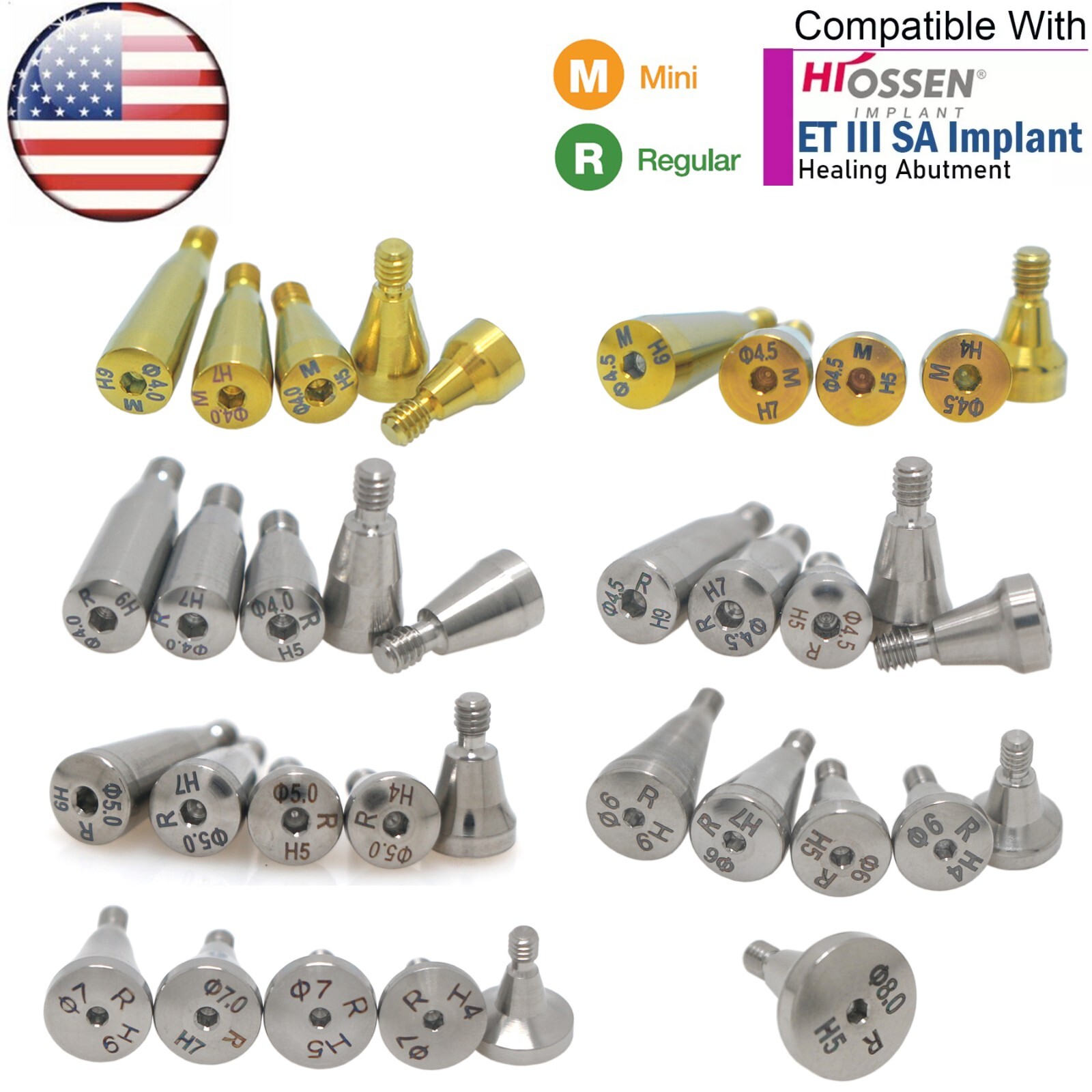 US Hiossen Osstem Dental Healing Abutment Cap Cover Screw Platform Mini Regular