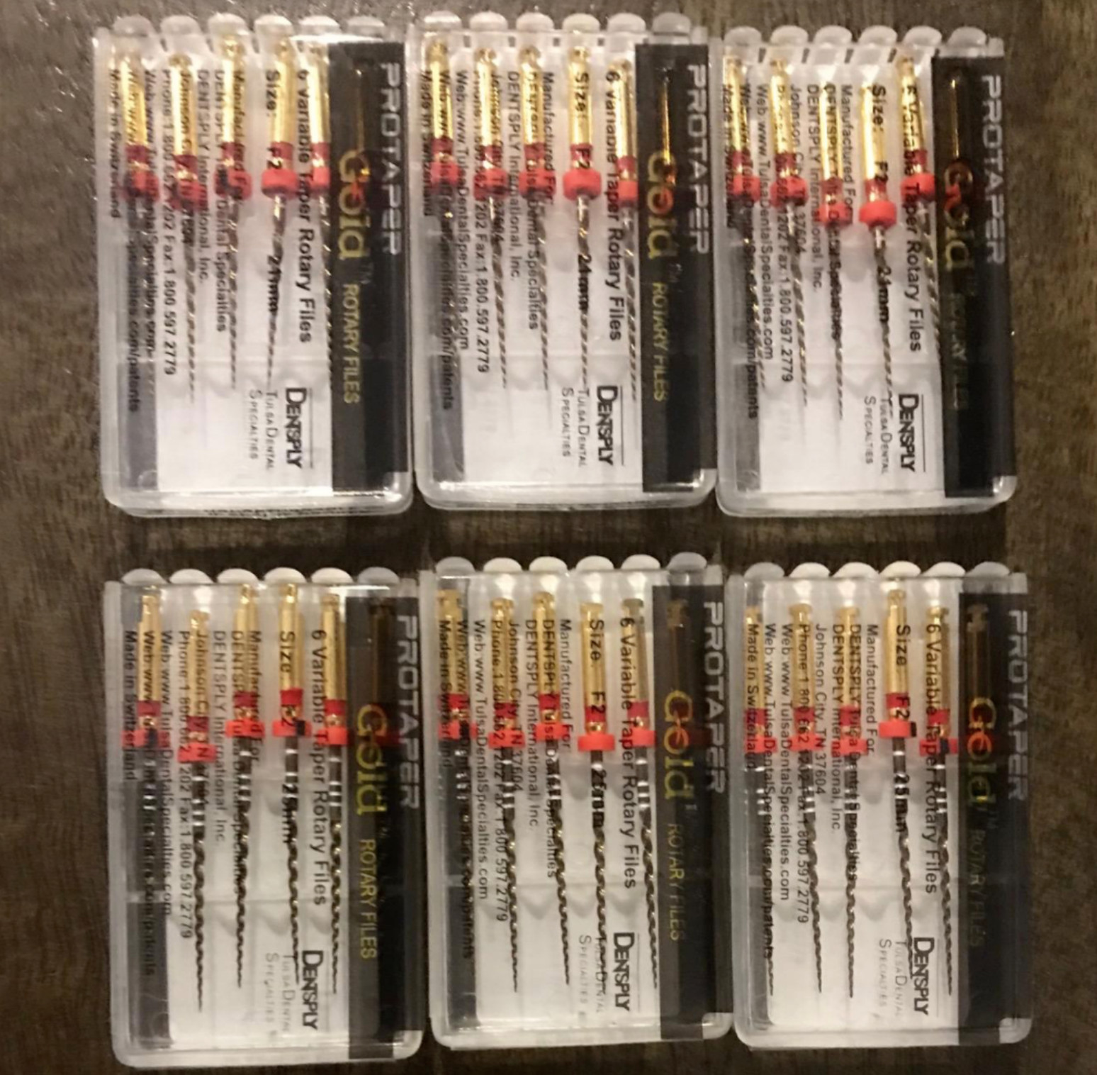 6 x Dentsply ProTaper Gold Files F2 21mm F2 25mm