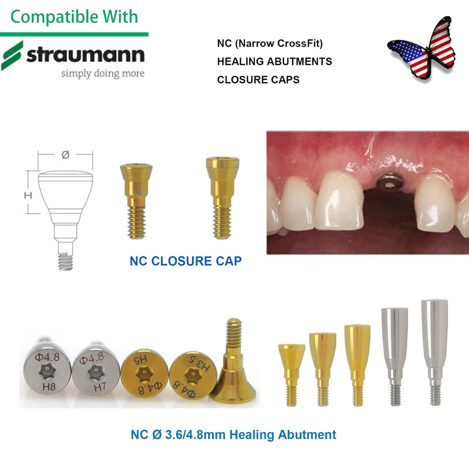 US Dental Healing Abutment & Cover Screw For ITI/Straumann BBone Level Tapered