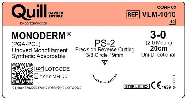 *12-Pieces* Quill Barbed Suture Monofilament 8″ PS-2 Reverse Cutting VLM-1010