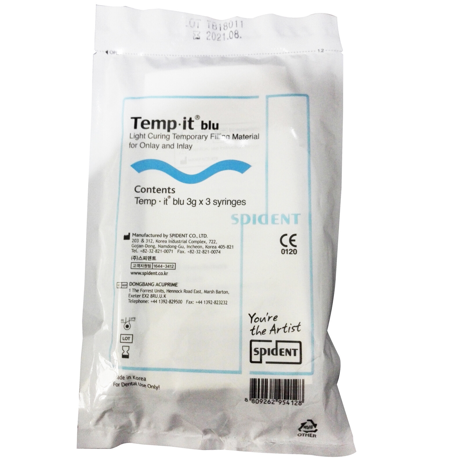 Dental SPIDENT Temp it Light Curing Temporary Filling Elastic Composite Seal Blu