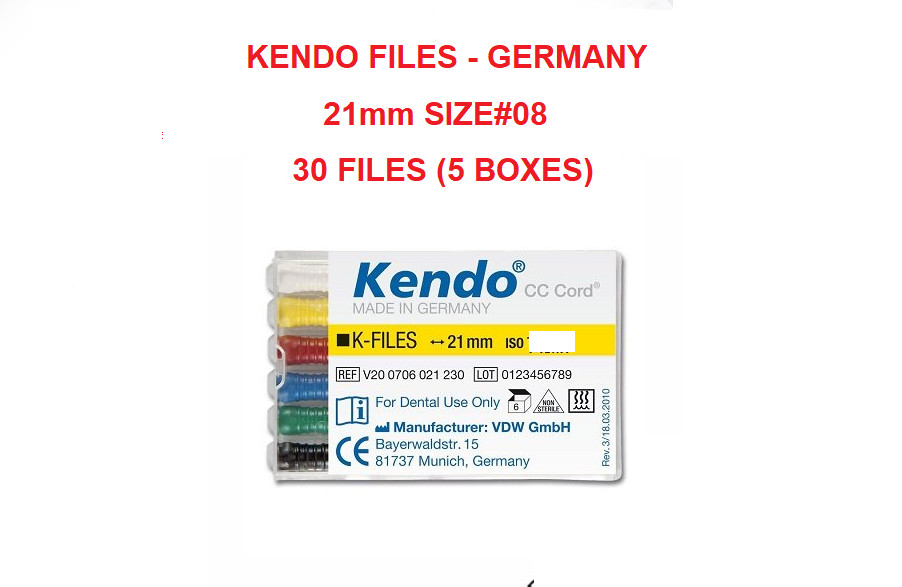 KENDO Dental 21mm Stainless Steel K-files 6-file/box Size#08 Made in Germany