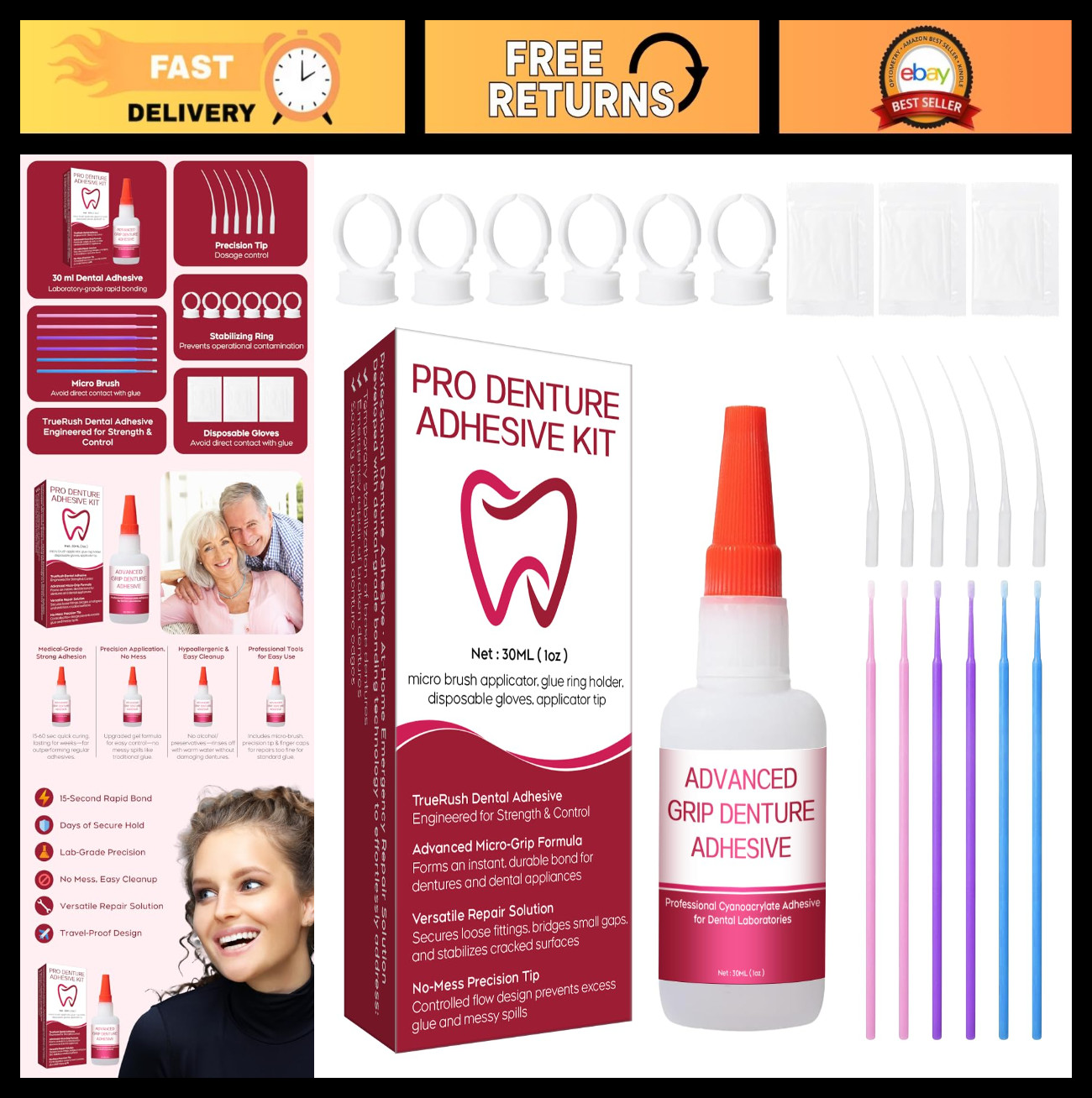 Instant Bonding Dental Glue for Dentures & Lab Tools – Fast-Setting, Long-Lastin