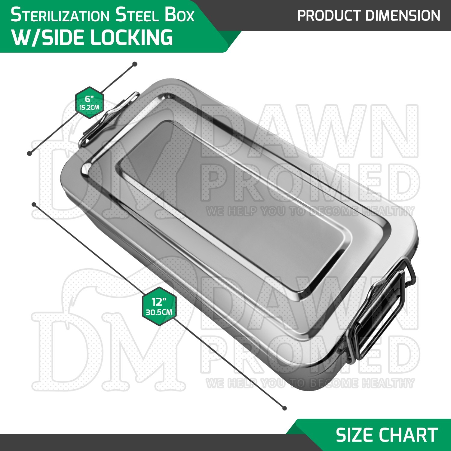 Sterilization Steel Box 12″X5″X2″ Lid Cover W/Side Lock Handle Surgical Dental