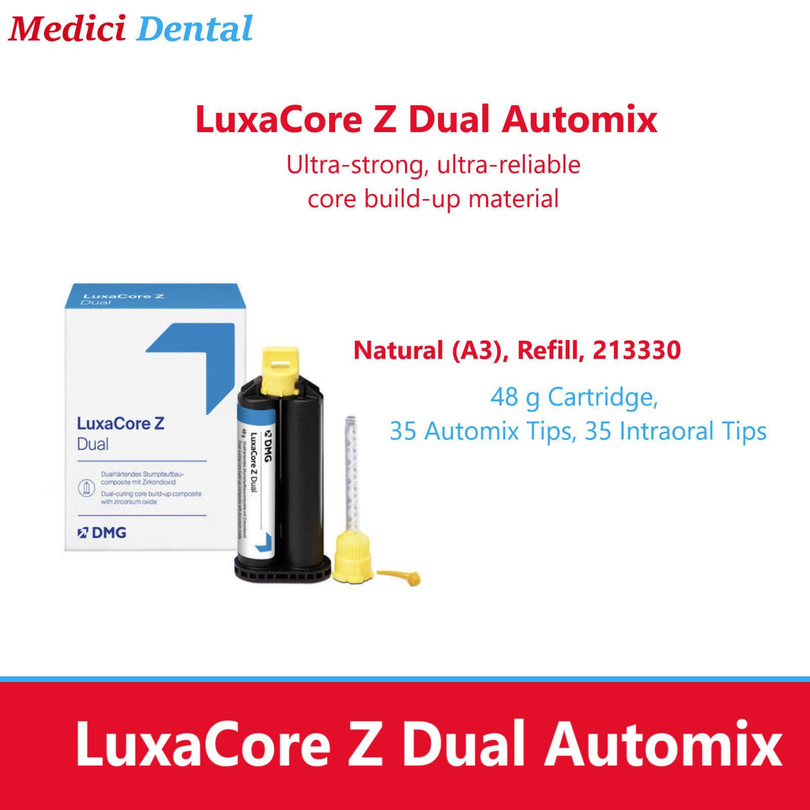 DMG LuxaCore Z Dual Automix Natural (A3), Refill, 213330 48 g Cartridge, 35 Tips