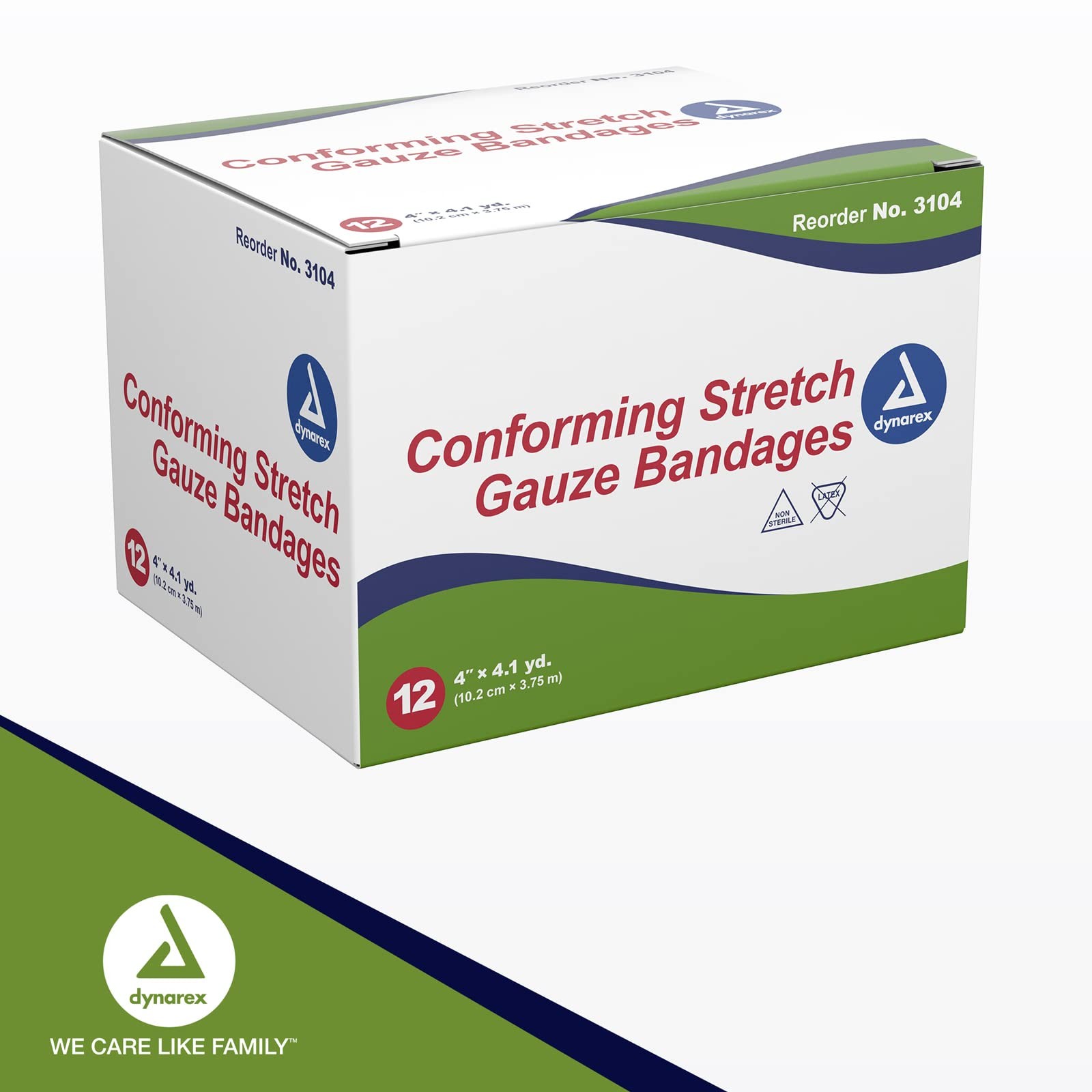 Dynarex Stretch Gauze Bandages, 4″ x 4.1 yds, 12 Count (Pack of 1), White