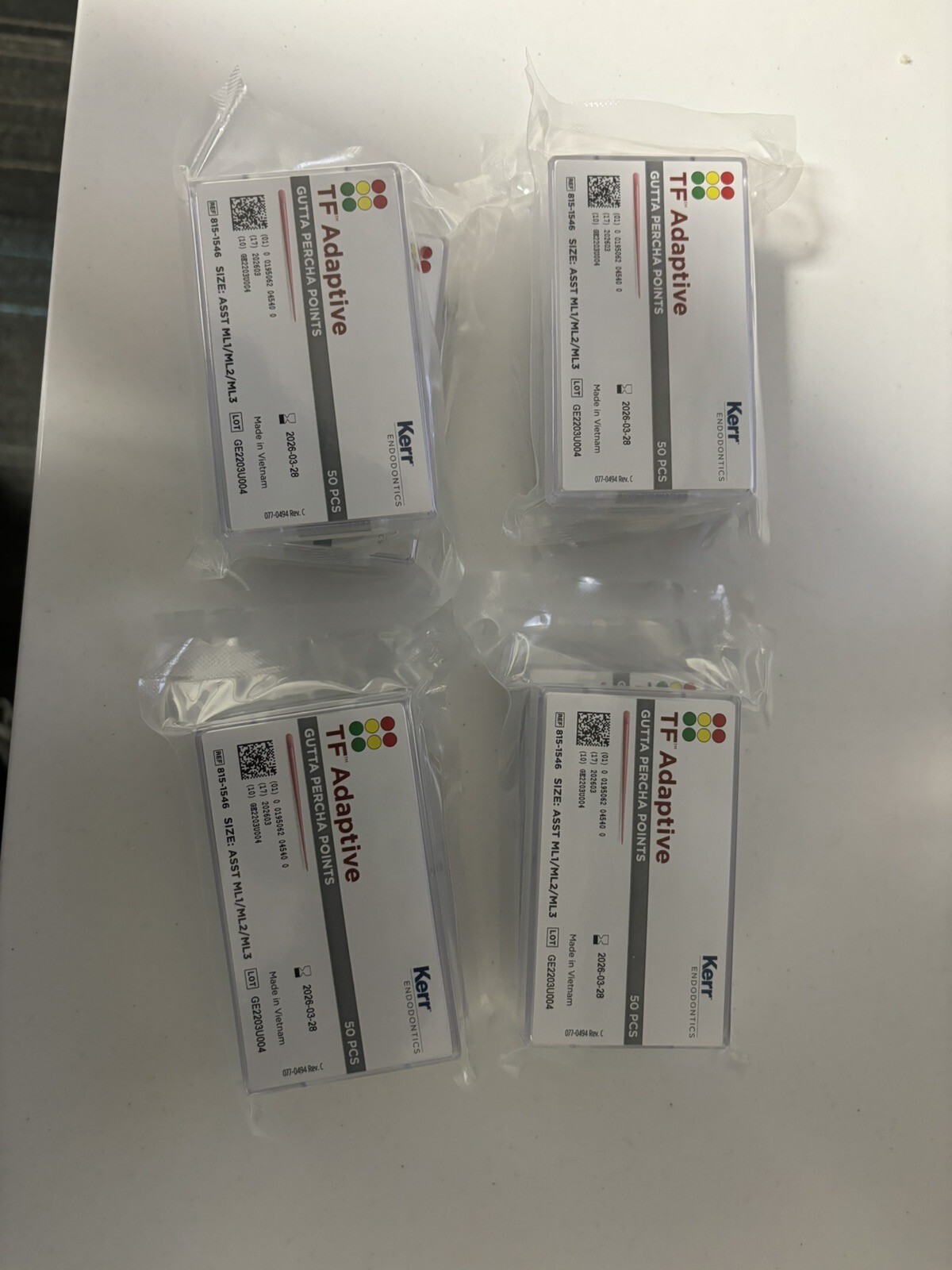 Kerr 815-1546 SybronEndo TF Adaptive Gutta Percha Points Asstd ML1 ML2 ML3 50/Pk