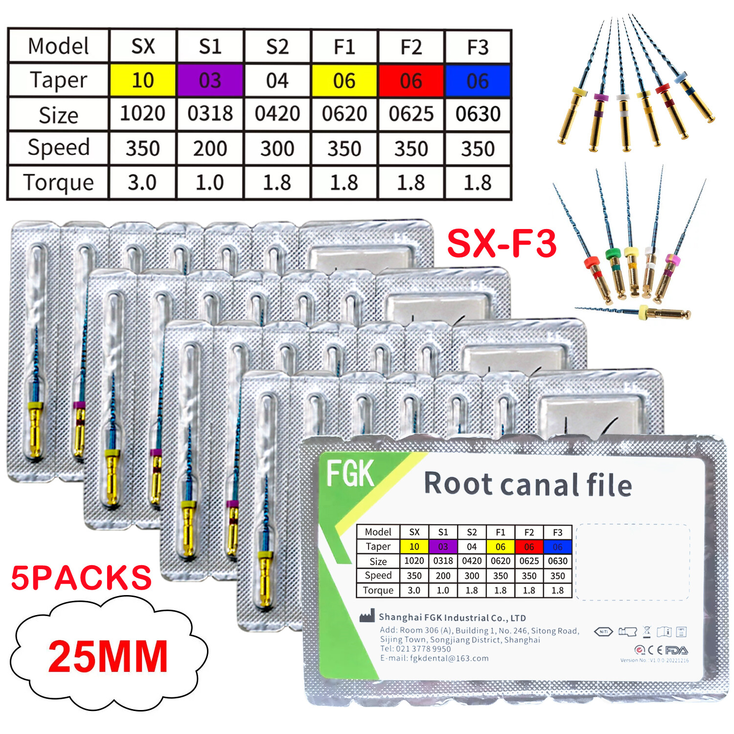 Dental Niti Heat Treated Rotary Endo File Root Canal Engine Use SX-F3 21/25mm