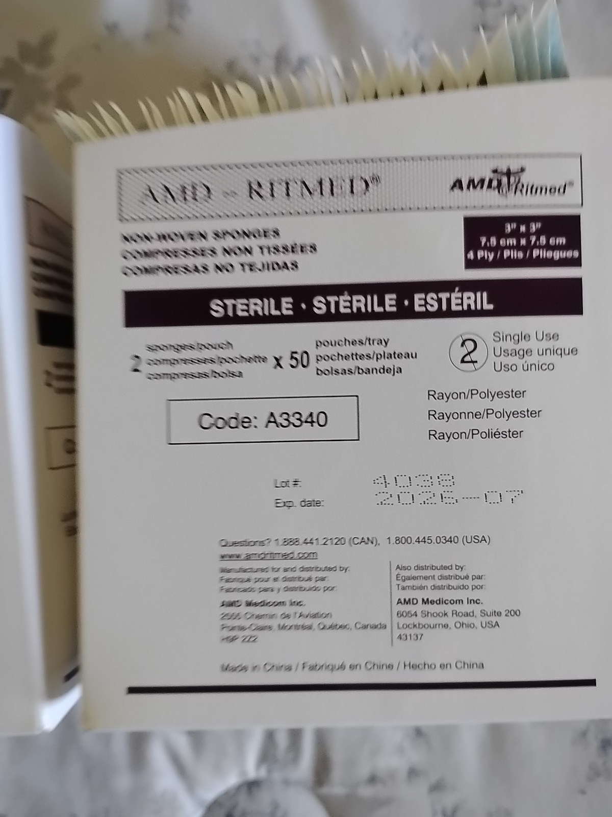AMD RITMED Nonstick Gauze Dressing Pads, 4-Ply 2×2 Inch ( 100 sponges ) Sterile