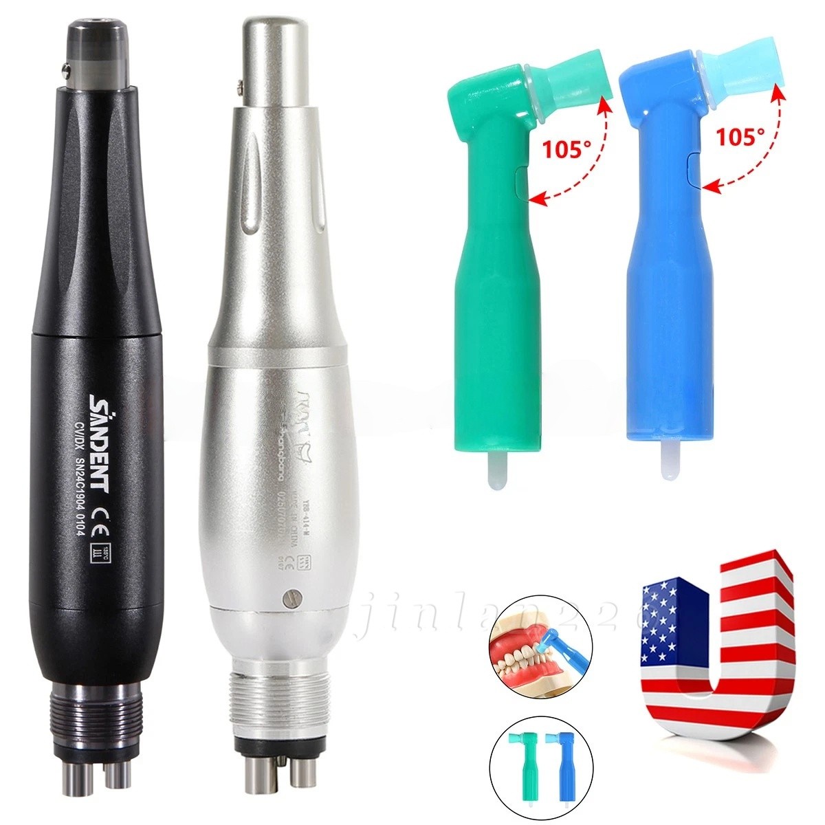 Dental Hygiene Prophy Handpiece Air Motor 4 Holes 4:1 Nose Cone 360° Swivel