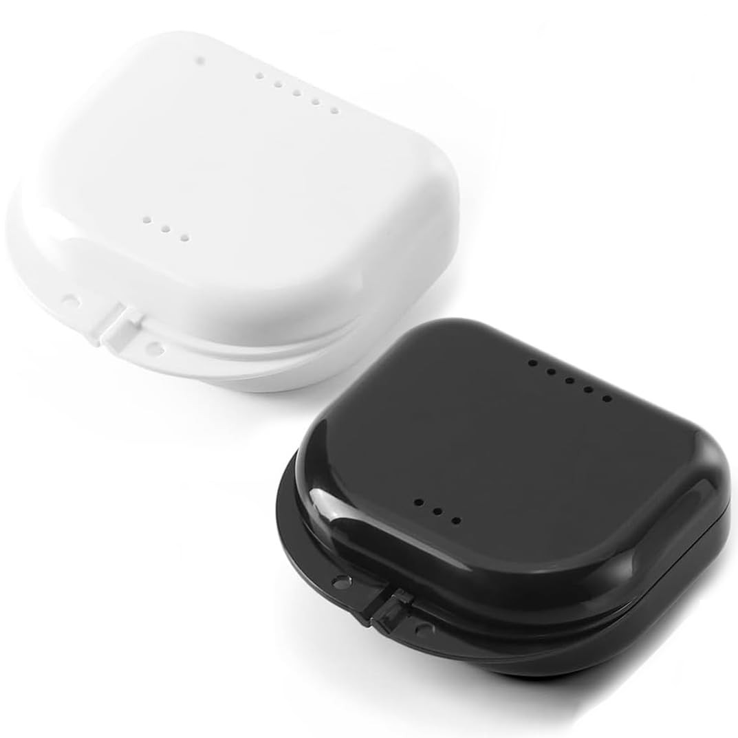 JMU Retainer Case with Vent Holes, Orthodontic Storage Case, White/Black