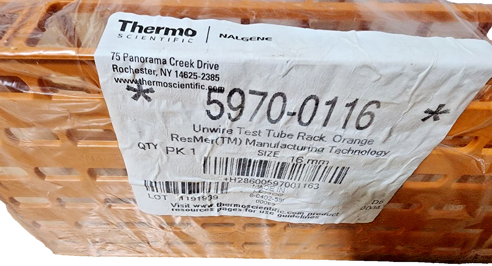 (QTY:1) NALGENE 5970-0116 Unwire Racks of Tubes To Test 16mm Orange