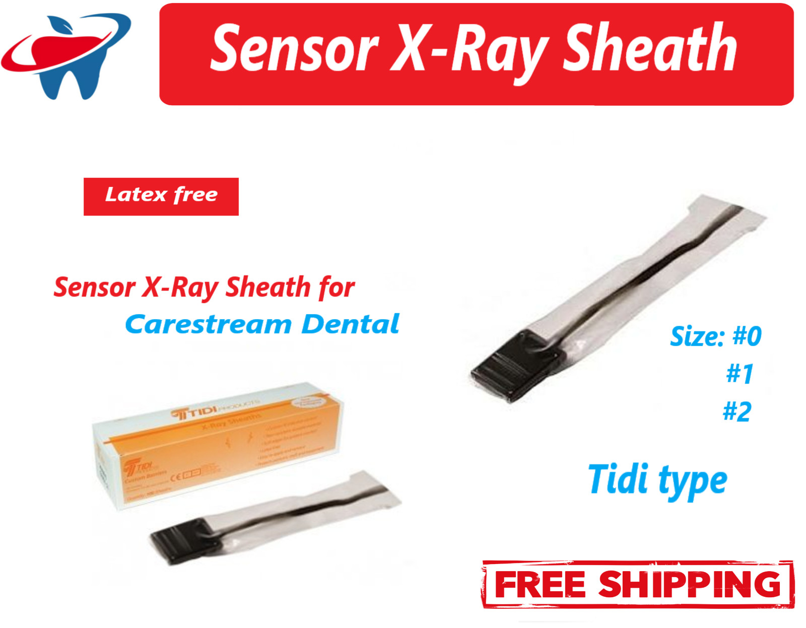 Dental Digital Sensor X-Ray Sheath Kodak Carestream Size 0/ 1 /2 , 100 or 500/Bx