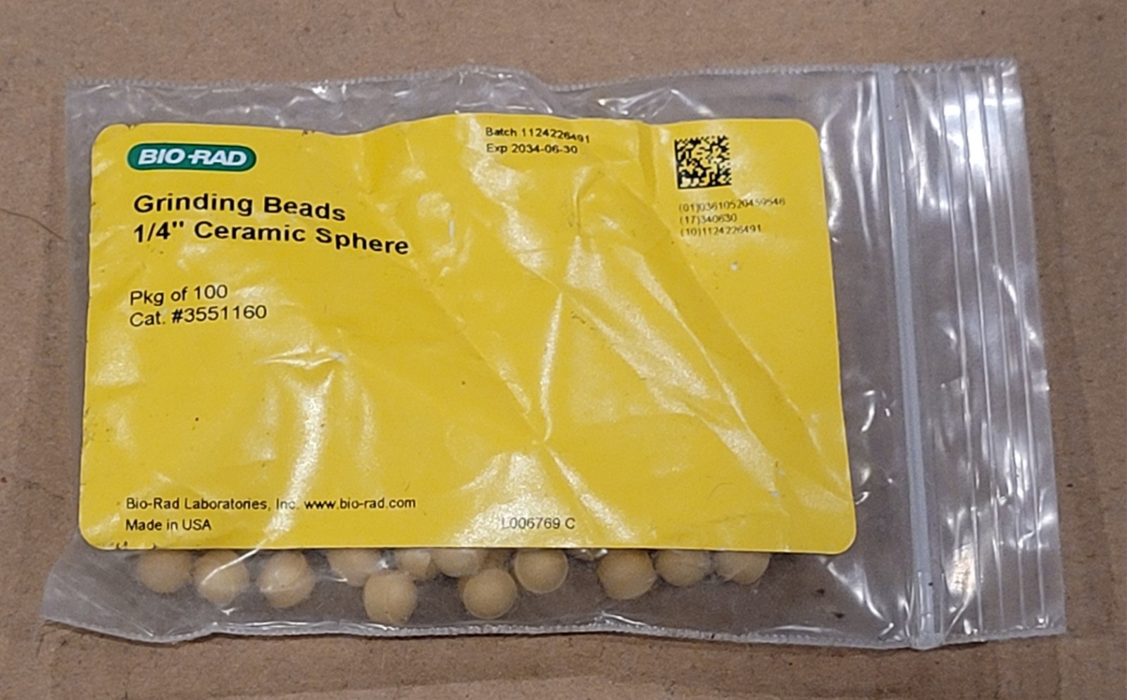 Bio-Rad Grinding Beads, 1/4″ sphere, 100 pack #3551 160 Expires 6/30/2034