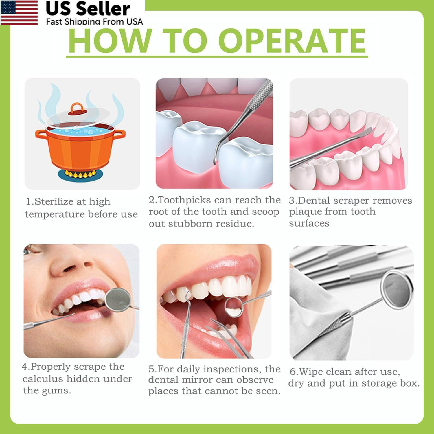 PARYUNGR Dental Tools, Professional Teeth Cleaning 5 Piece Assortment, Silver