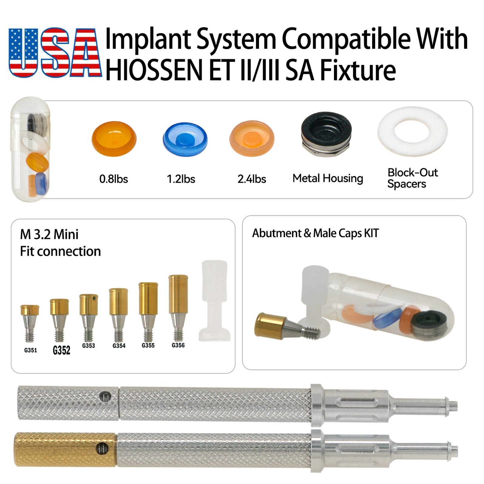 US Fits Osstem HIOSSEN ET Locator Overdenture Abutment Locator Male Cap Tool M/R