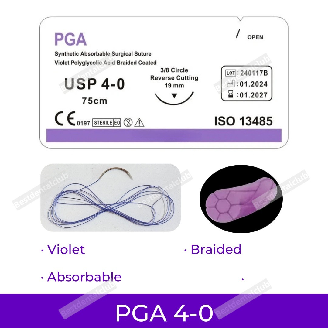 Absorbable Dental Oral Surgical Suture Violet PGA 4-0 75cm 3/8 Reverse Cutting