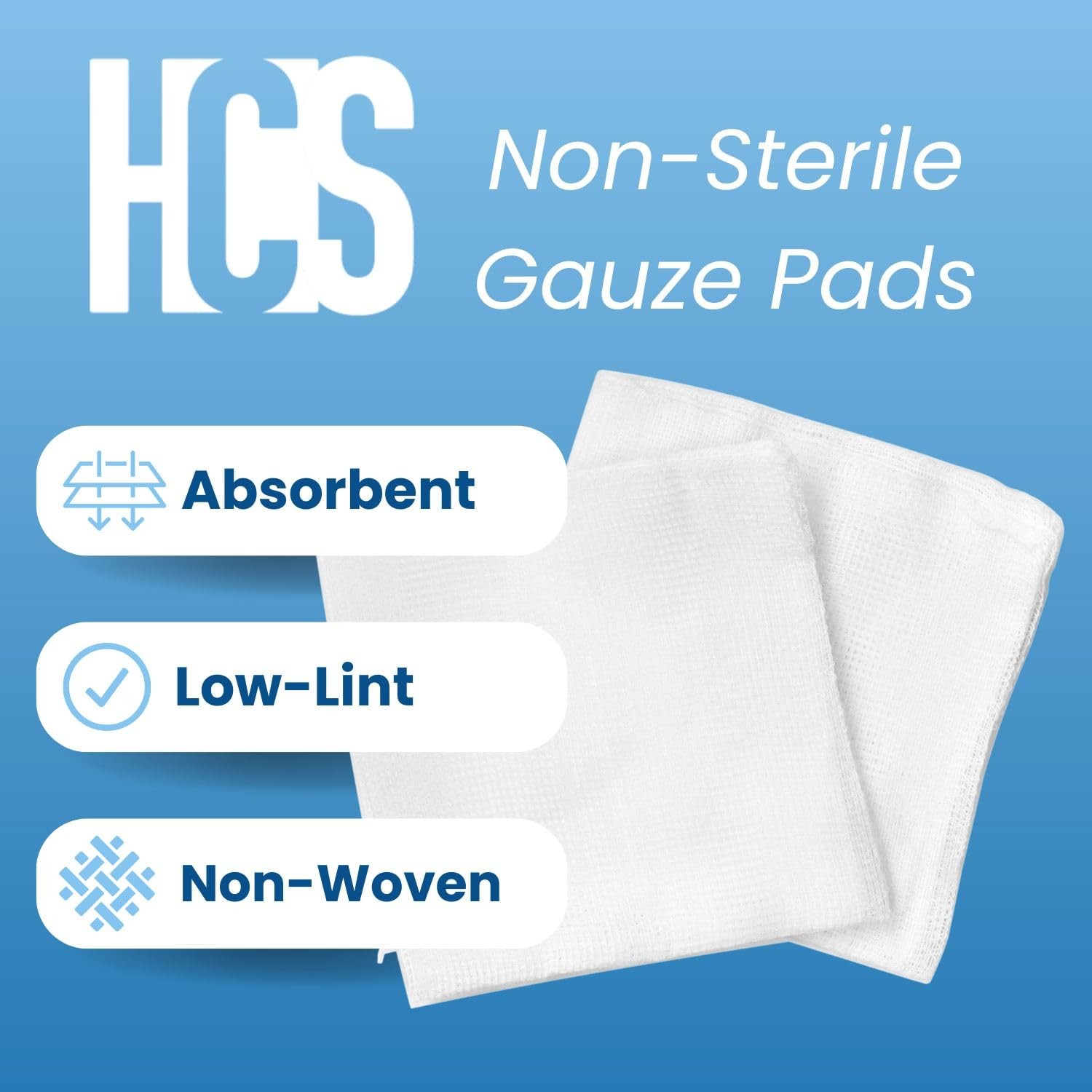 HCS Gauze Pads 2x2200ct, NonWoven, NonSterile, 4Ply Highly Absorbent, LowLin…