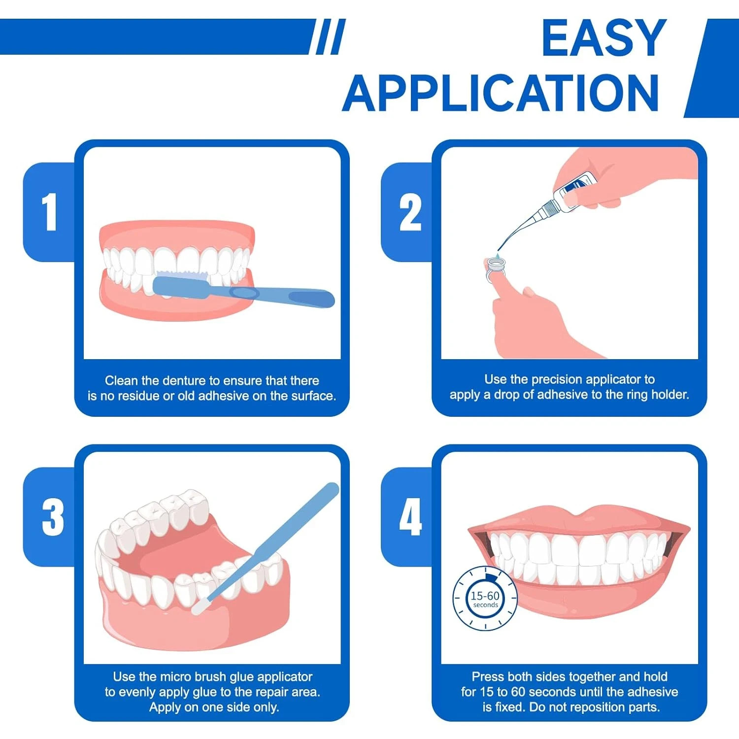 Dental Lab Denture Repair Adhesive Kit, 1oz Pro Instant Bonding Denture Glue for