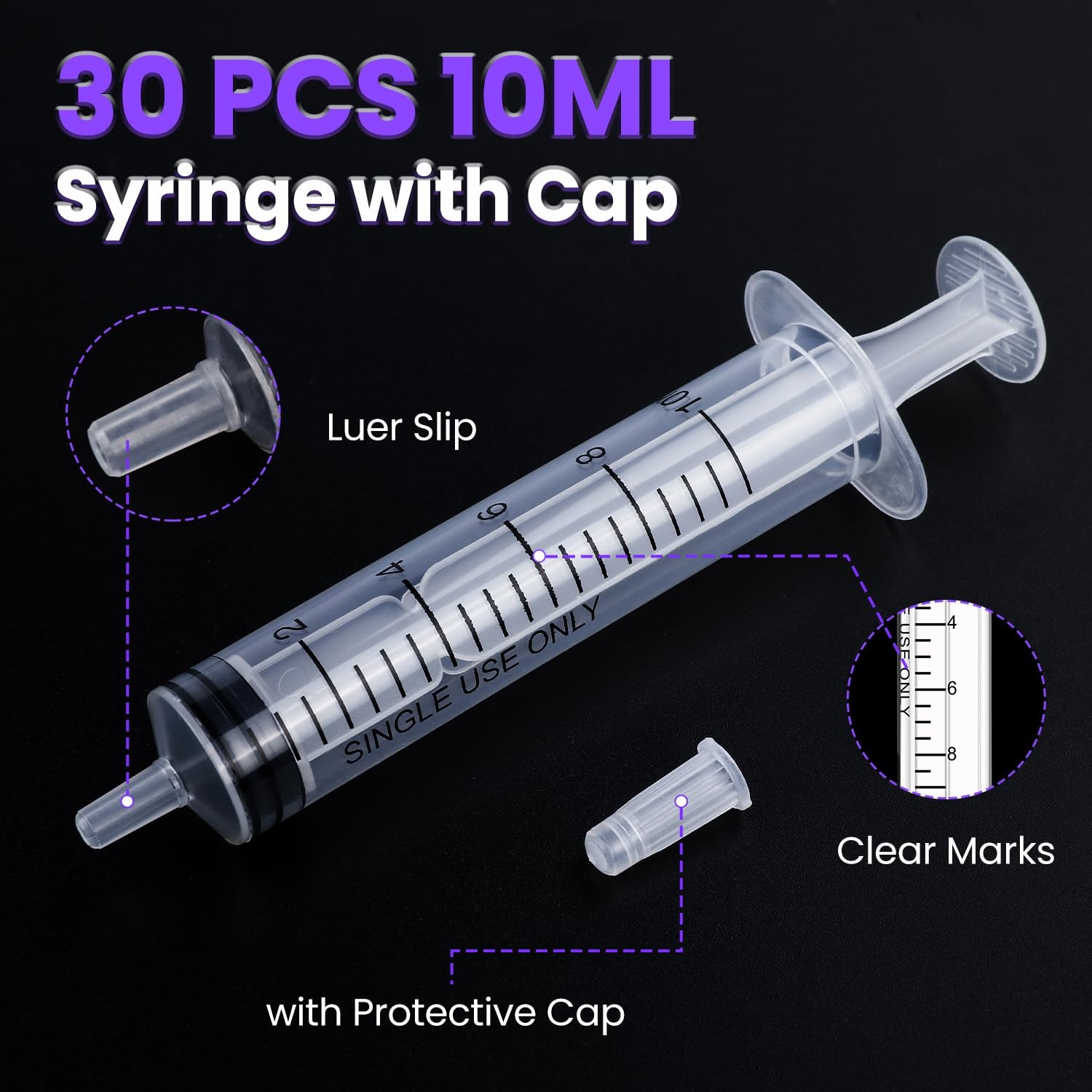 30 PCS 10ml Oral Syringe With Cap, Plastic Syringes without transparent