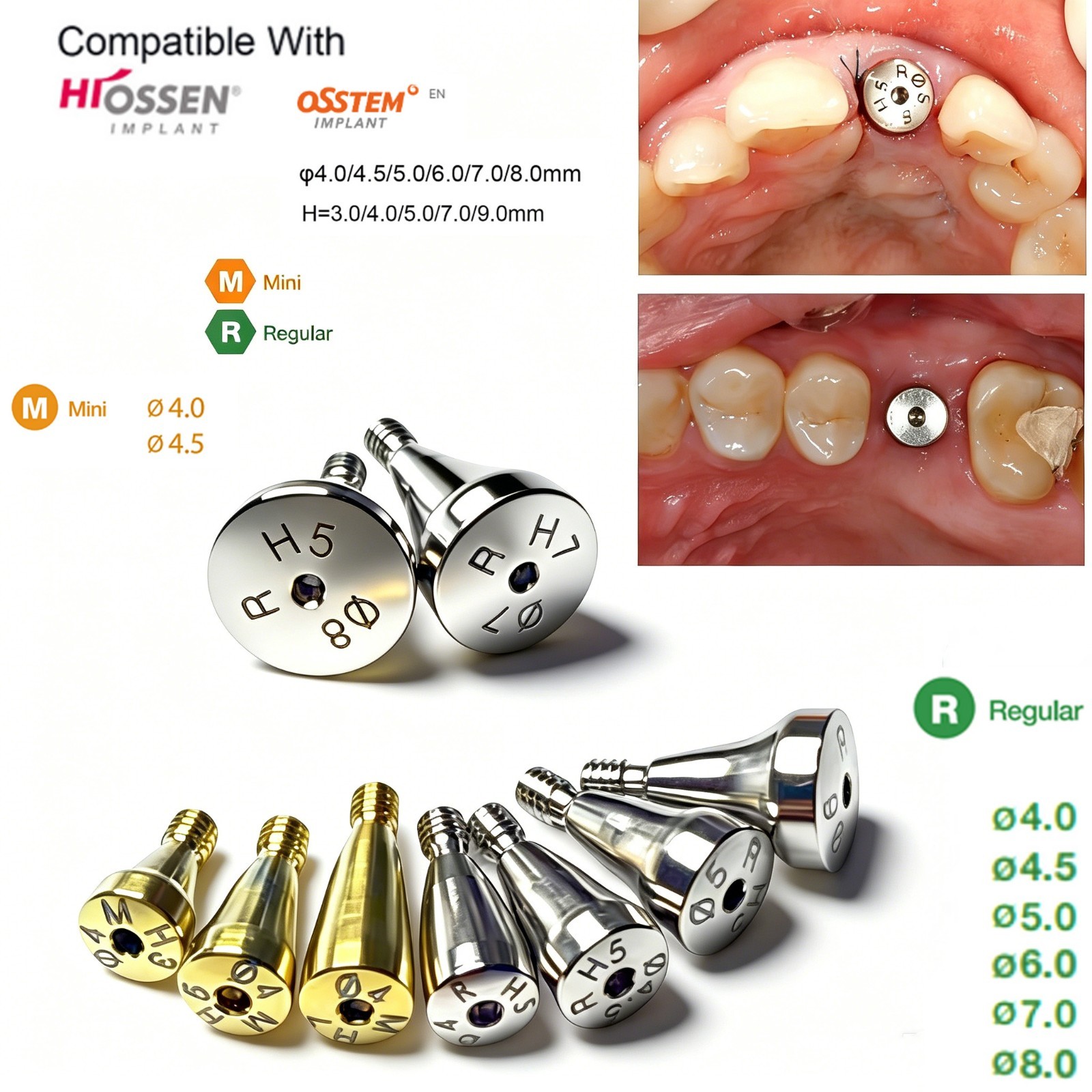 Dental Healing Abutment Fits Hiossen/Nobel/DIO UF/Straumann Implant Healing Caps