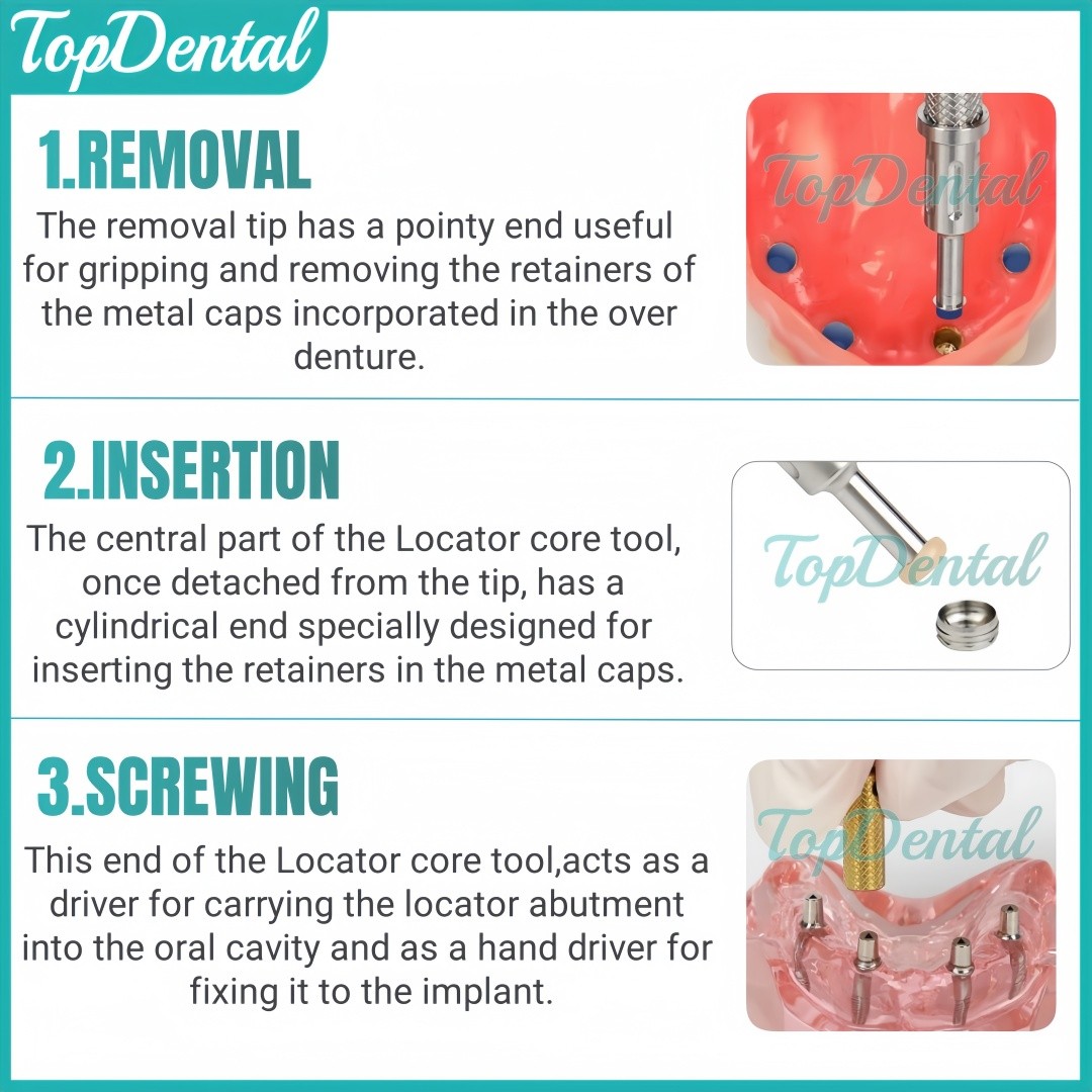 Dental Universal Implant Locator Retention Cap Insertion Extraction Core Tool