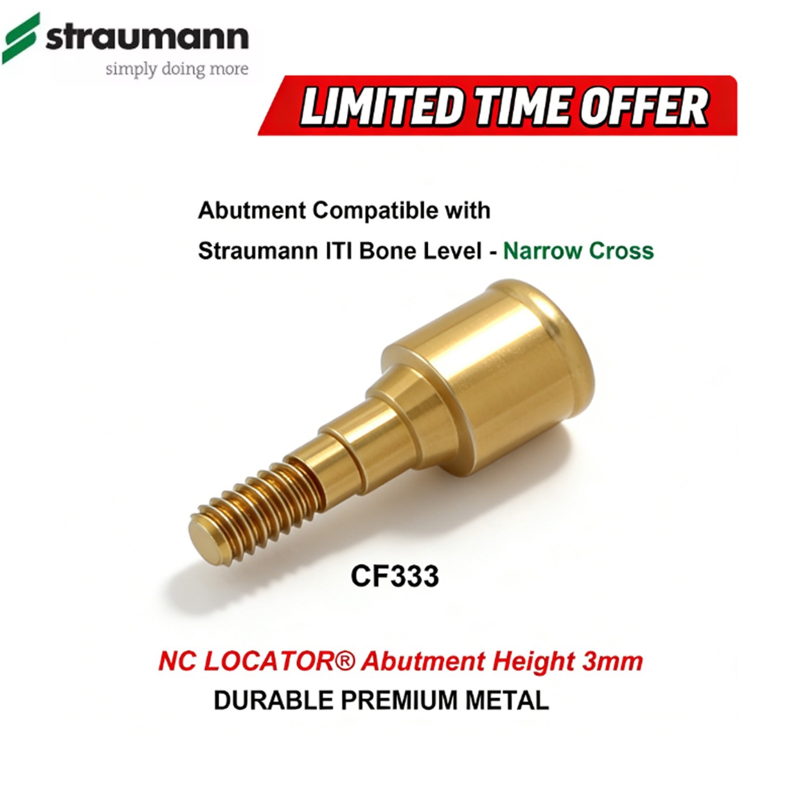 Dental Ti Locator Fits Straumann Bone Level NC/RC Internal Hexagonal Connection