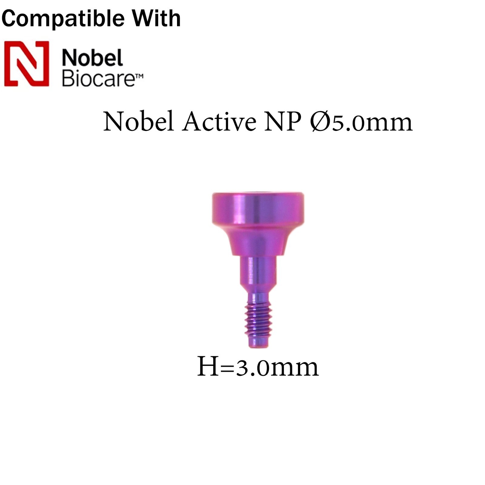 Dental Healing Cap Abutment NP Compatible NOBEL Active Ø3.6/5.0 H=3.0/5.0/7.0mm