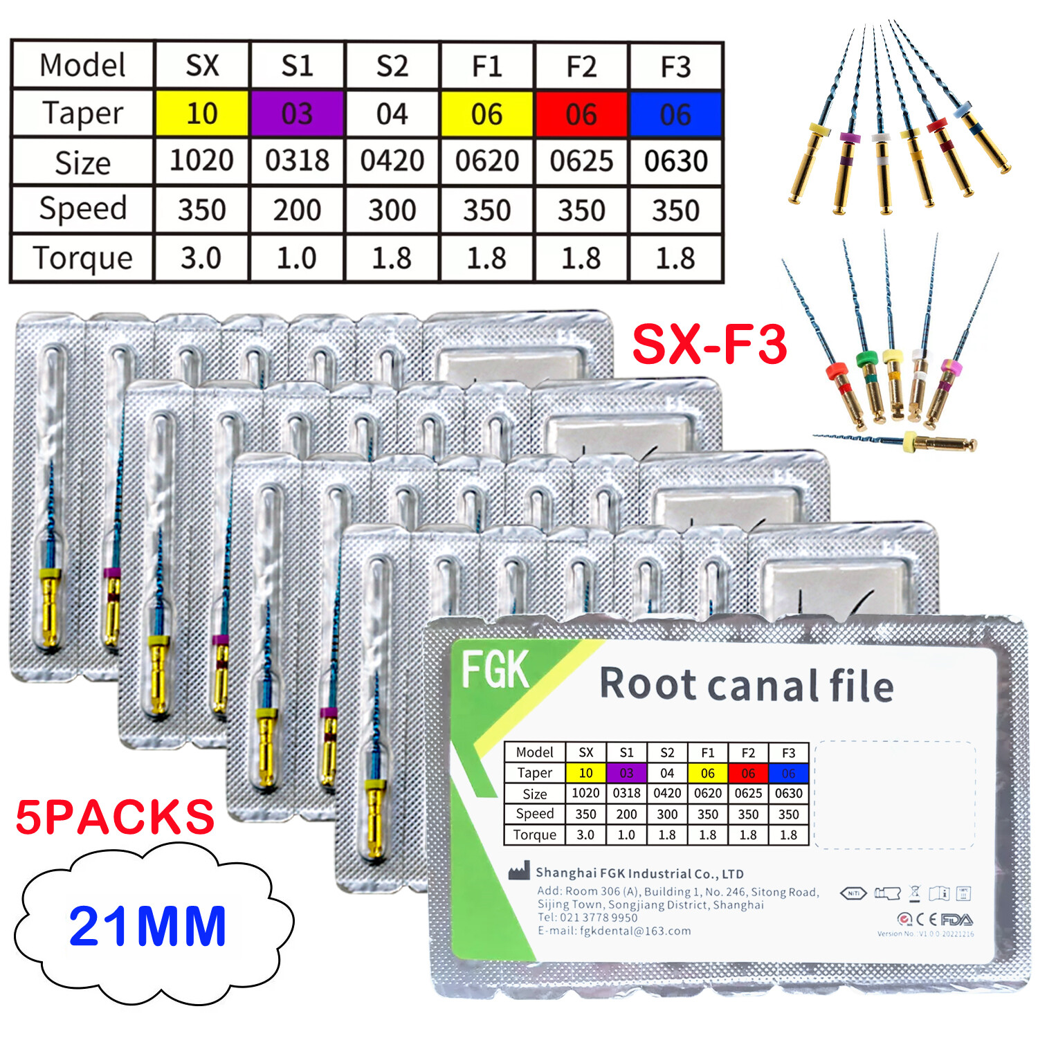 Dental Niti Heat Treated Rotary Endo File Root Canal Engine Use SX-F3 21/25mm