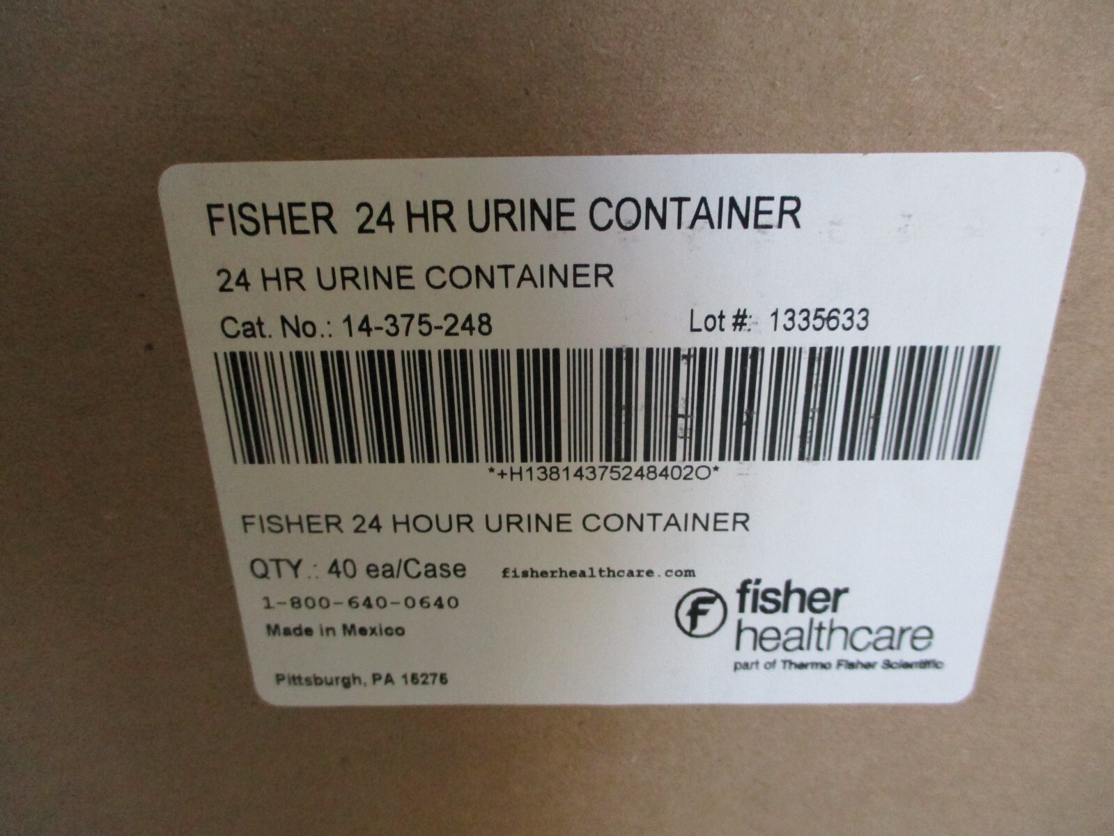 BOX OF 40 FISHER 14-375-248 24 HOUR URINE CONTAINER 3000ml FREE SHIPPING