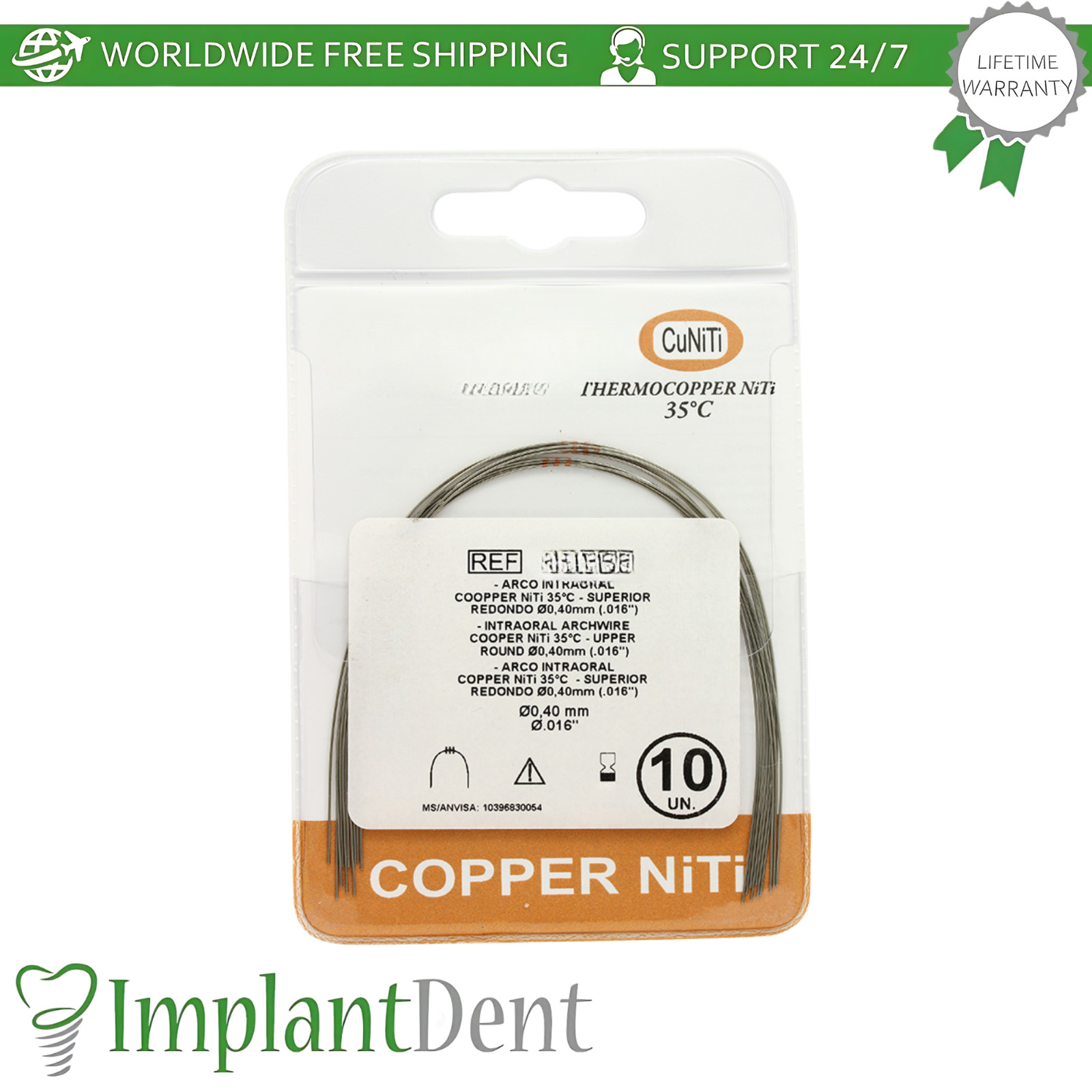 NiTi Thermo Copper Dental Alignment Wire Round Arch Heat-Activated CuNiTi 10pcs