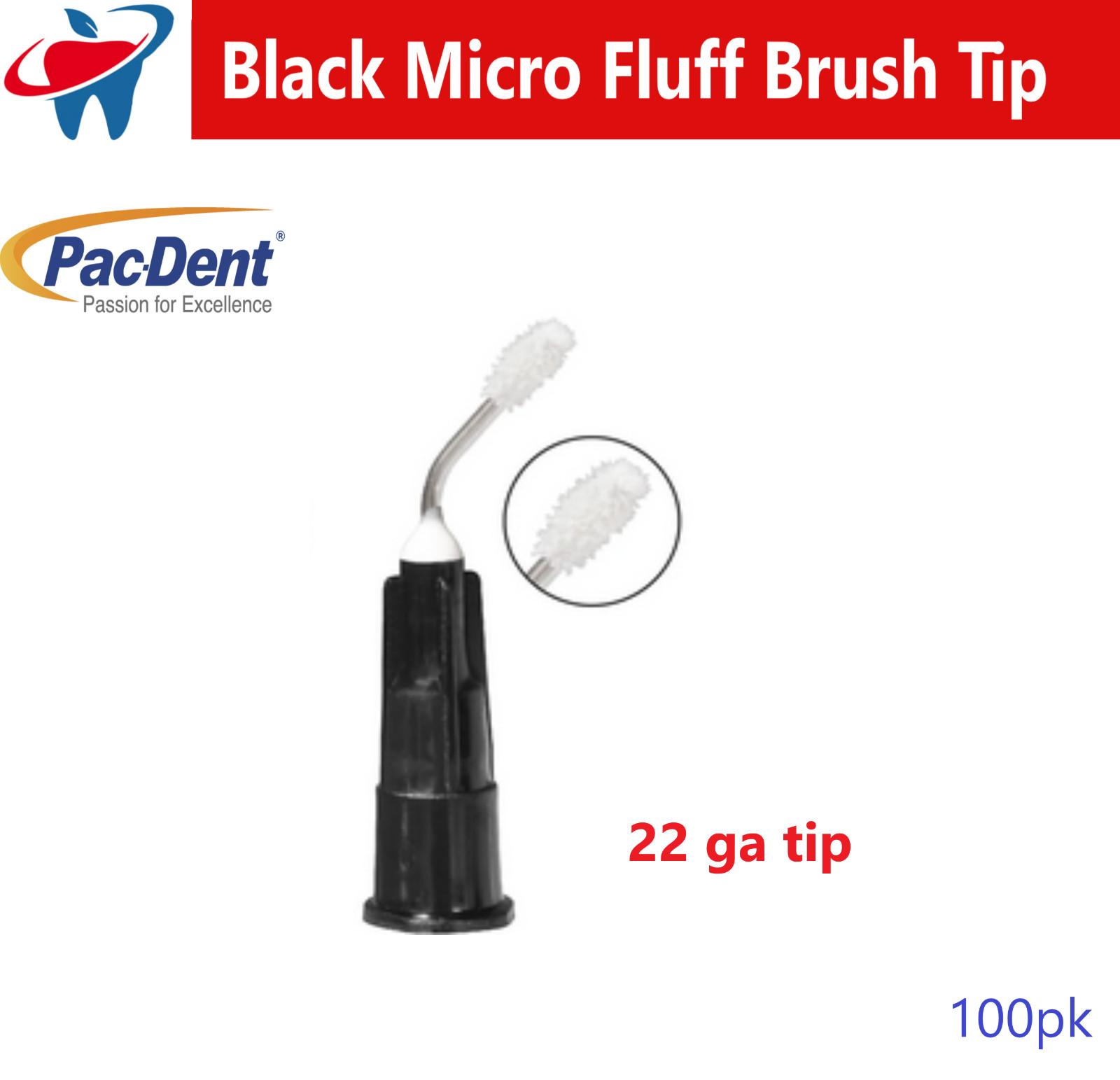 Dental Pre Bent Needle Tips 20 Ga. Black with Brush, Black Micro FX tip, 100/Pk